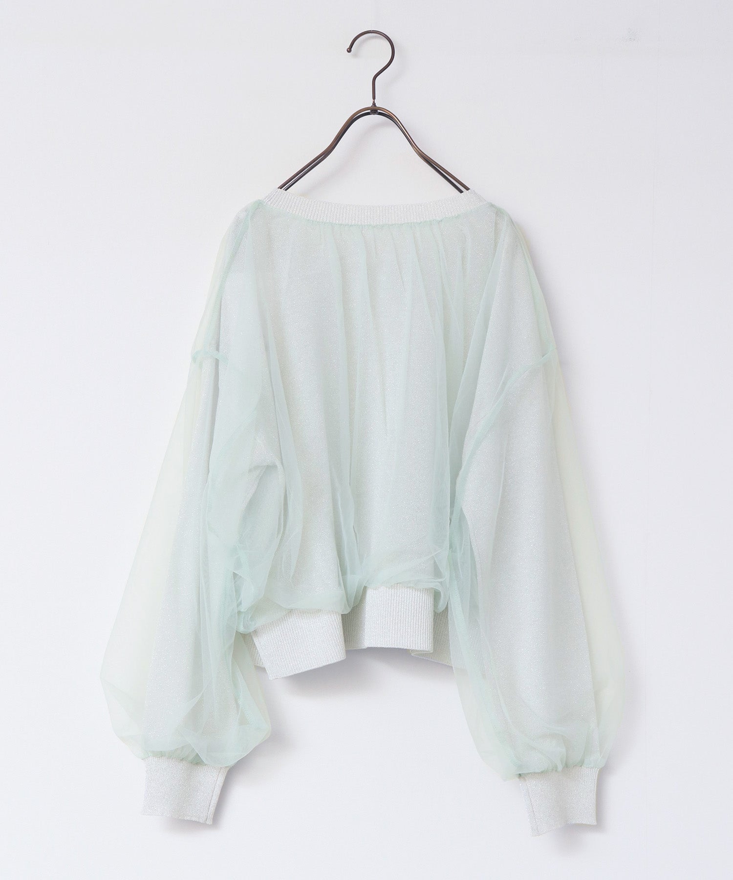 ラメニット チュールレイヤードトップス