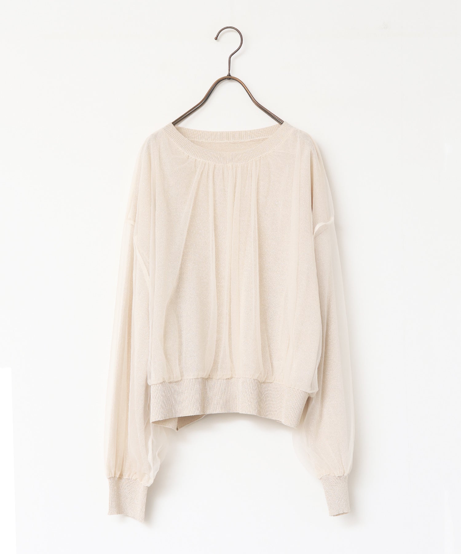 ラメニット チュールレイヤードトップス