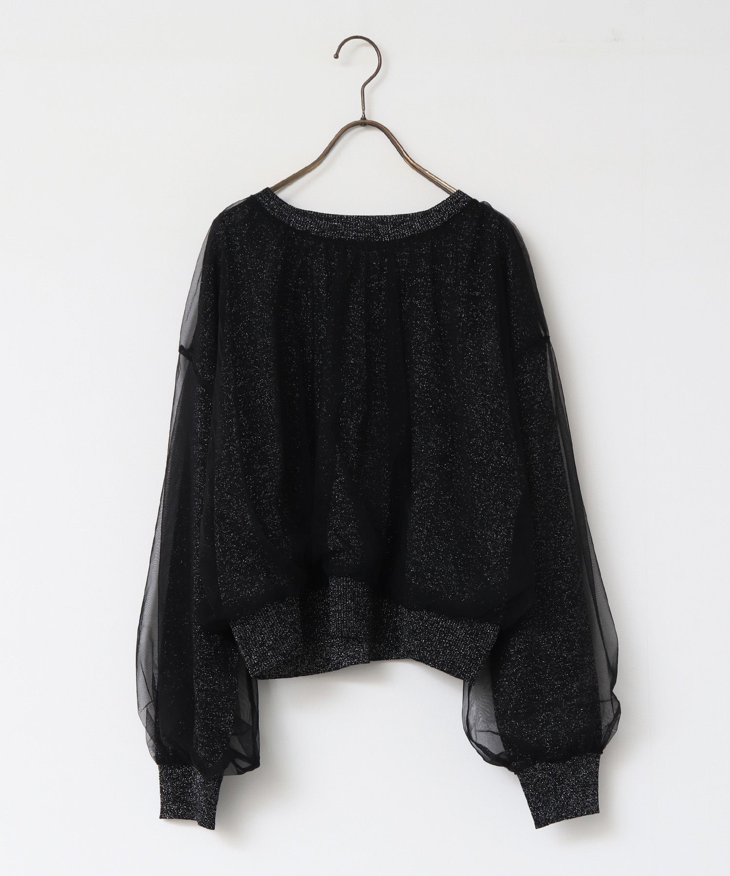 ラメニット チュールレイヤードトップス