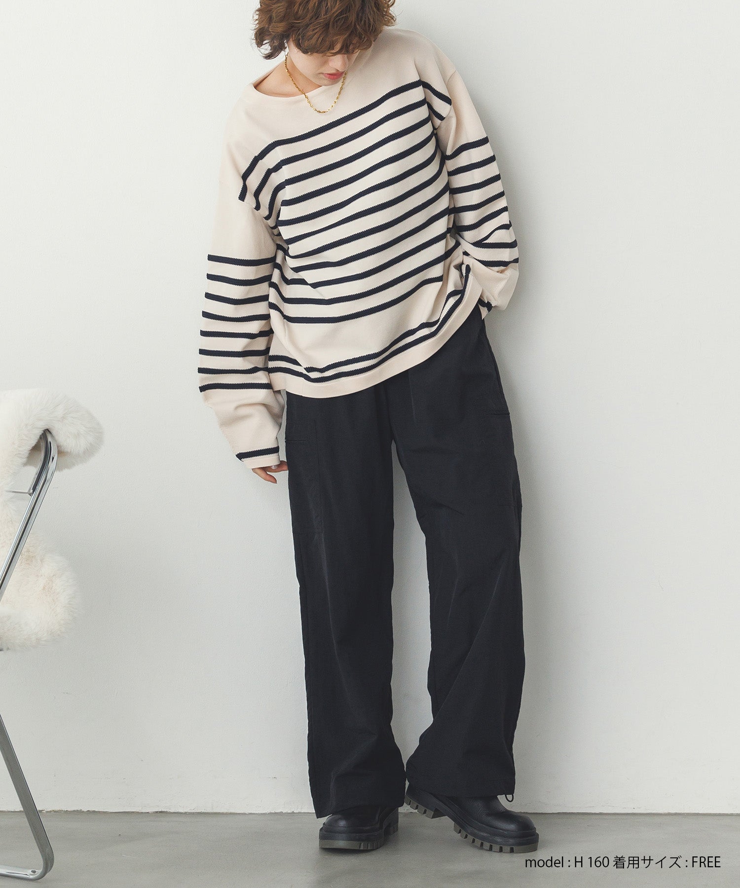 スポンディッシュ 柄編みボーダーニット