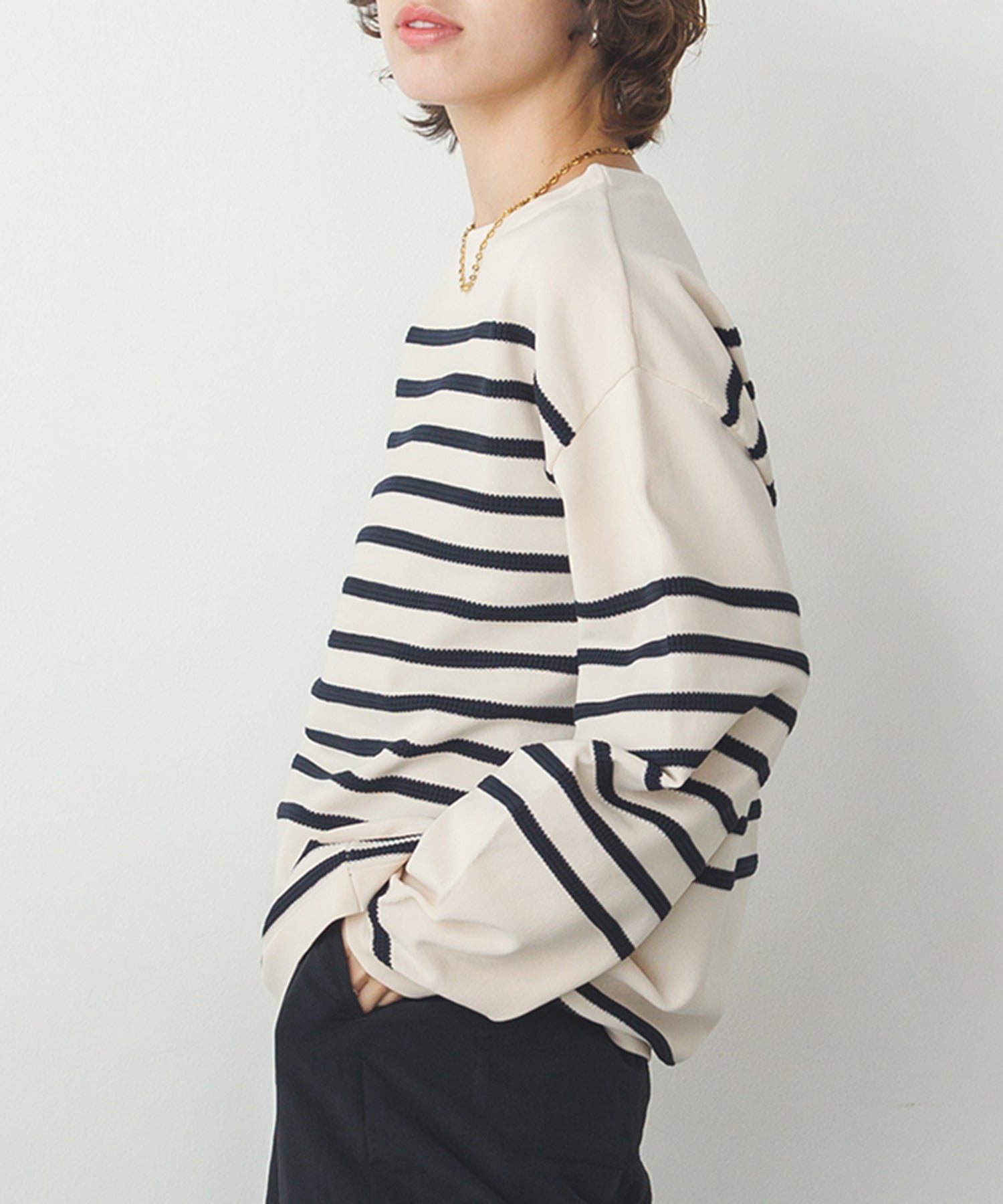 スポンディッシュ 柄編みボーダーニット