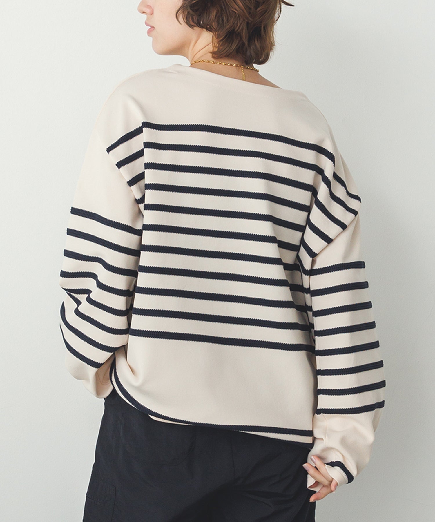 スポンディッシュ 柄編みボーダーニット