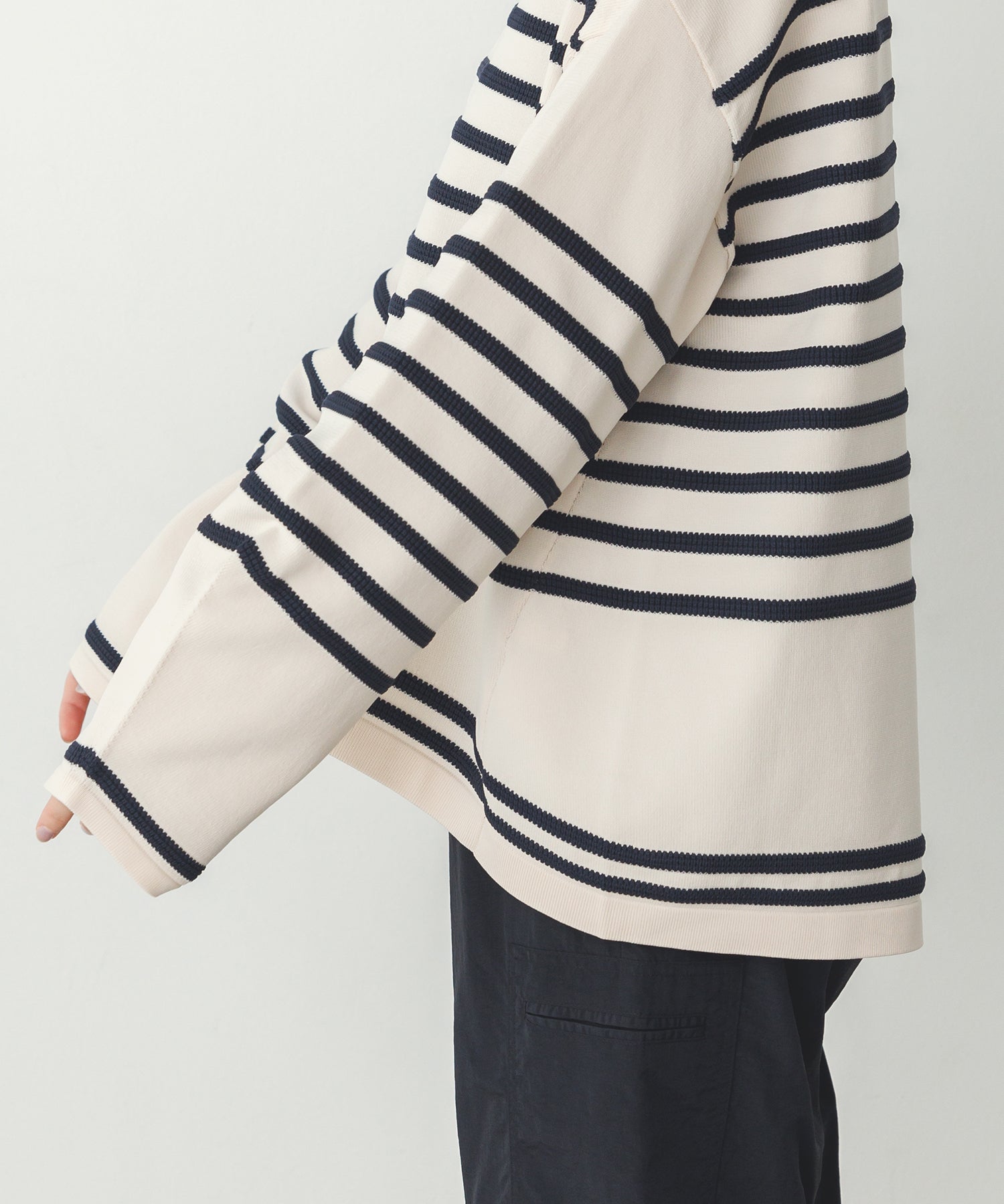 スポンディッシュ 柄編みボーダーニット