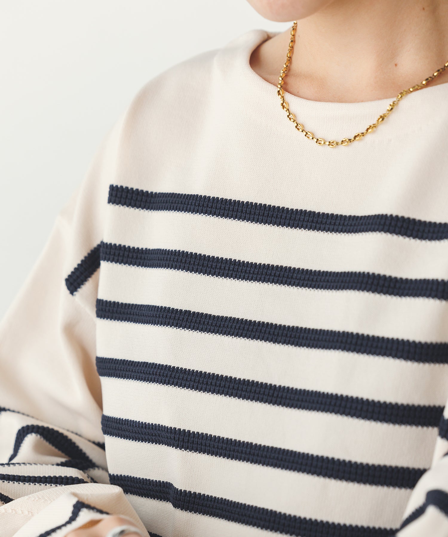 スポンディッシュ 柄編みボーダーニット