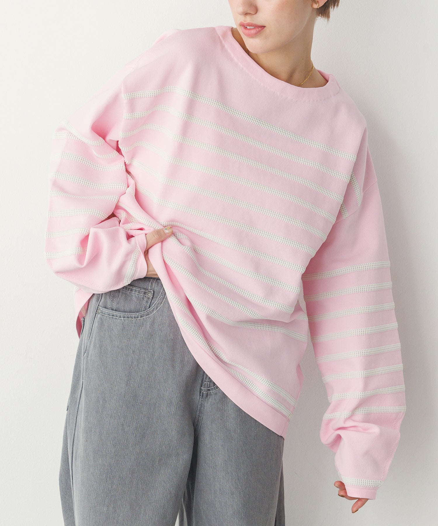 スポンディッシュ 柄編みボーダーニット