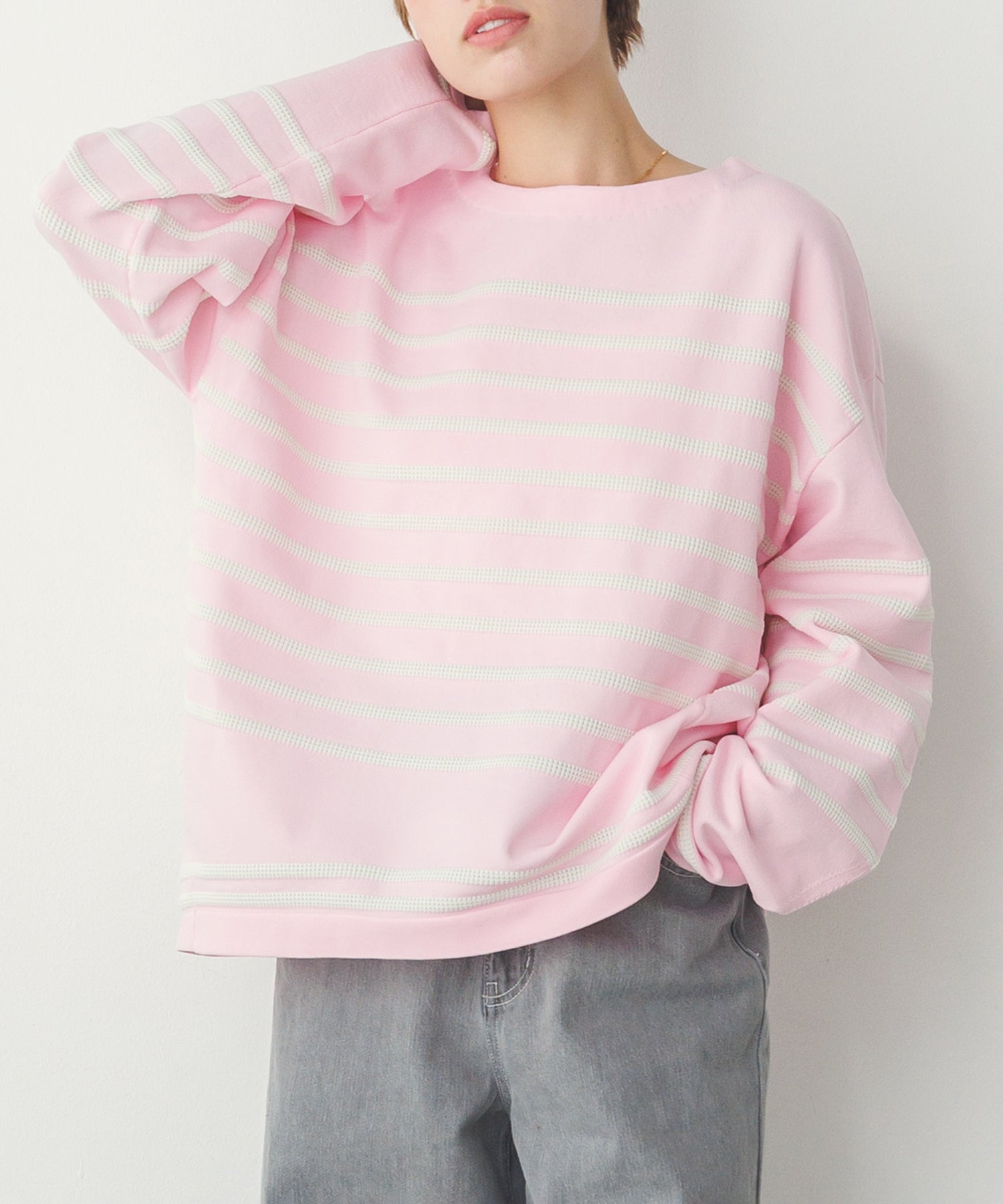 スポンディッシュ 柄編みボーダーニット