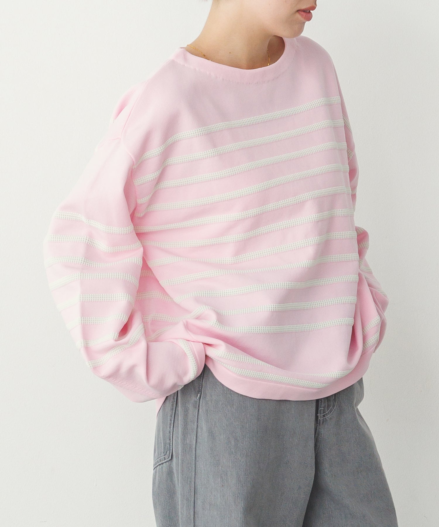 スポンディッシュ 柄編みボーダーニット