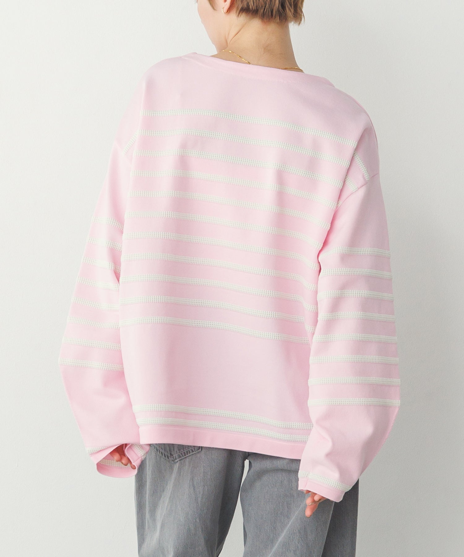 スポンディッシュ 柄編みボーダーニット