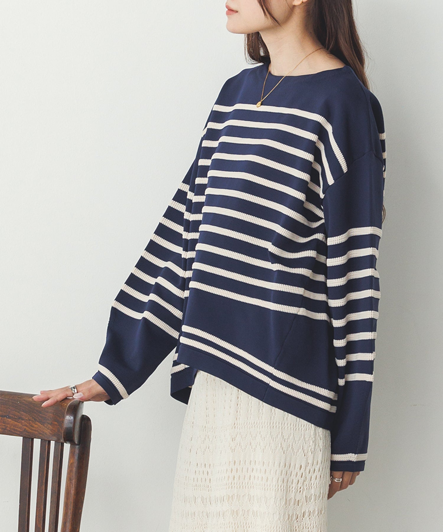 スポンディッシュ 柄編みボーダーニット