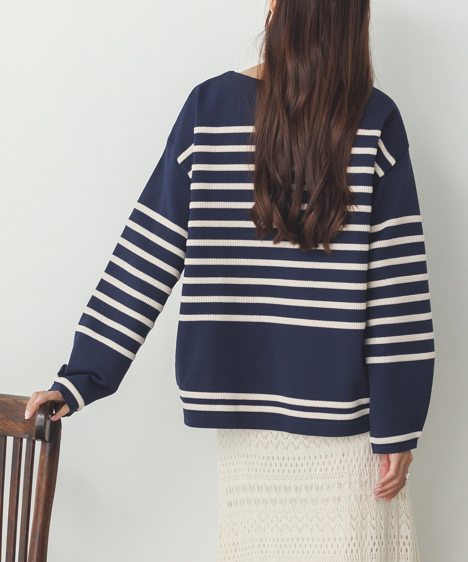 スポンディッシュ 柄編みボーダーニット