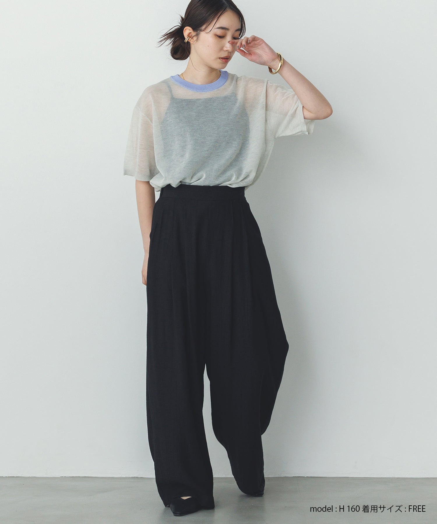 バイカラー シアー半袖ニット