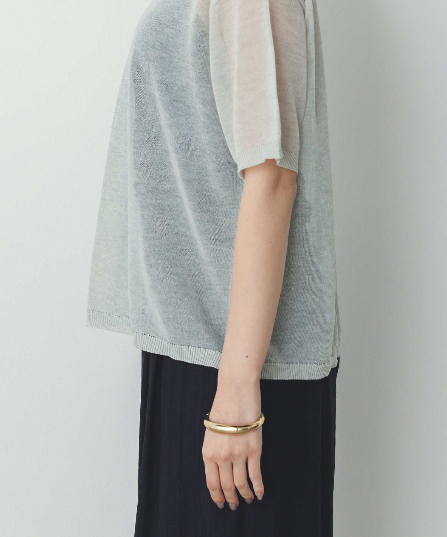 バイカラー シアー半袖ニット