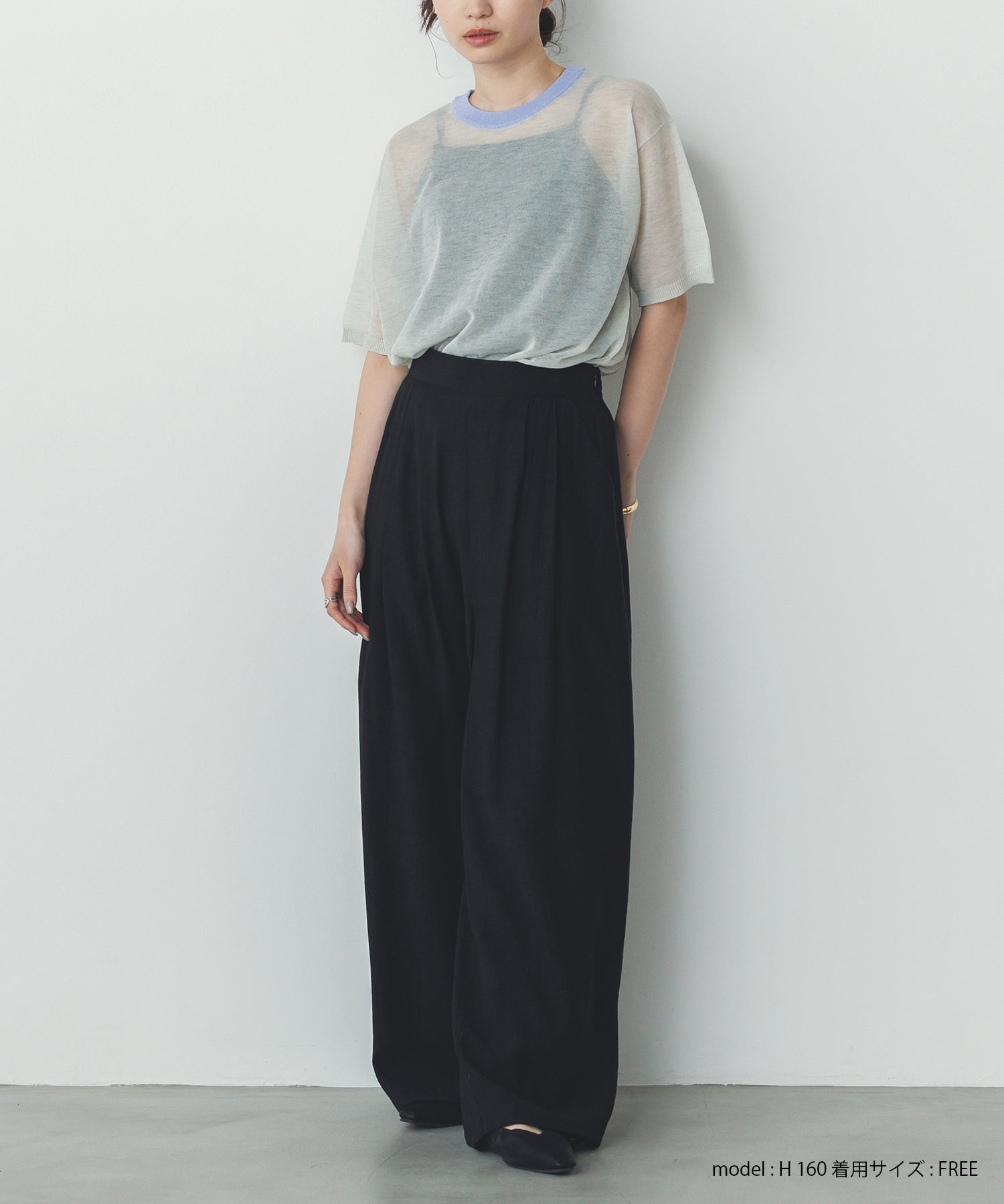 バイカラー シアー半袖ニット