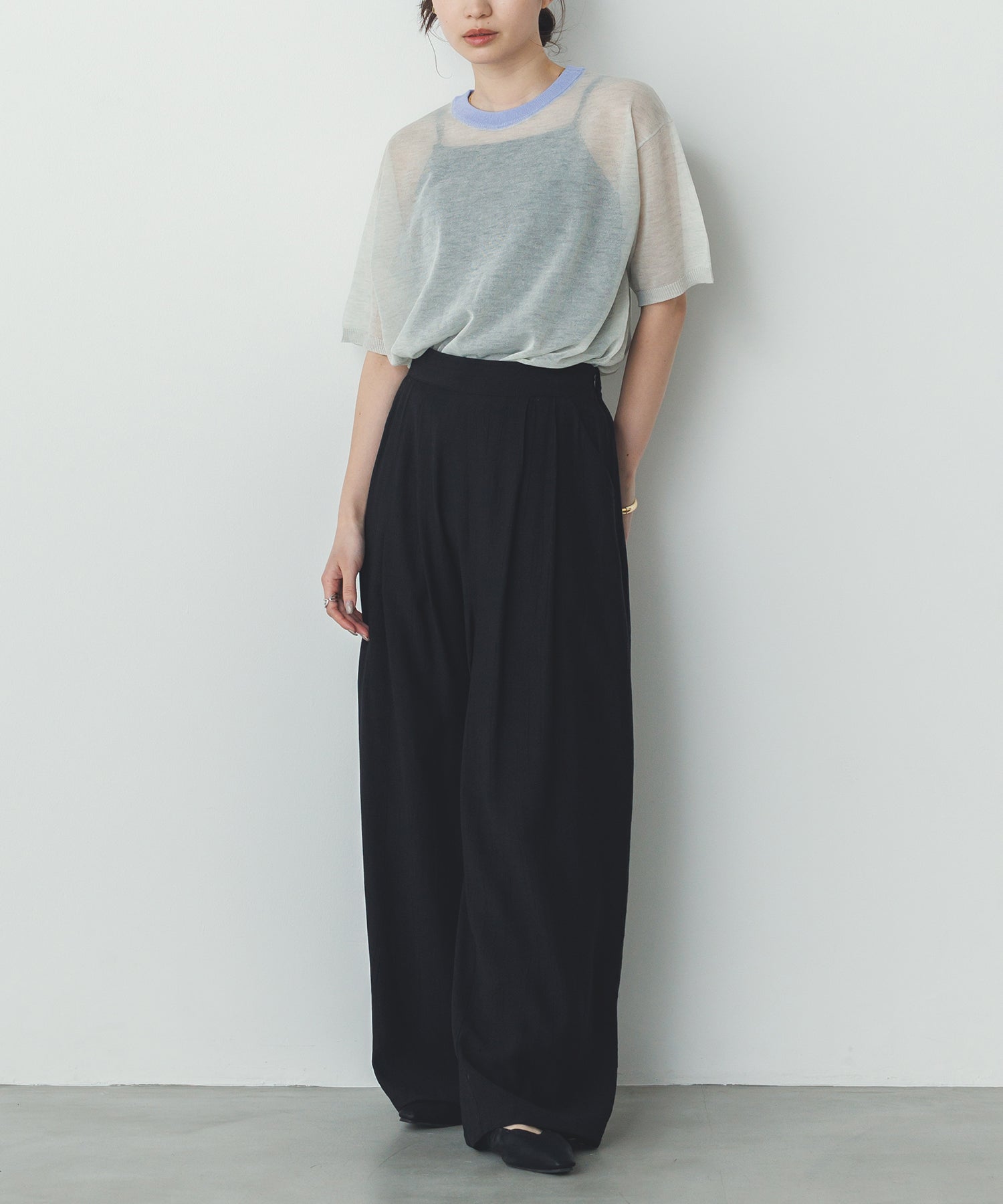 バイカラー シアー半袖ニット