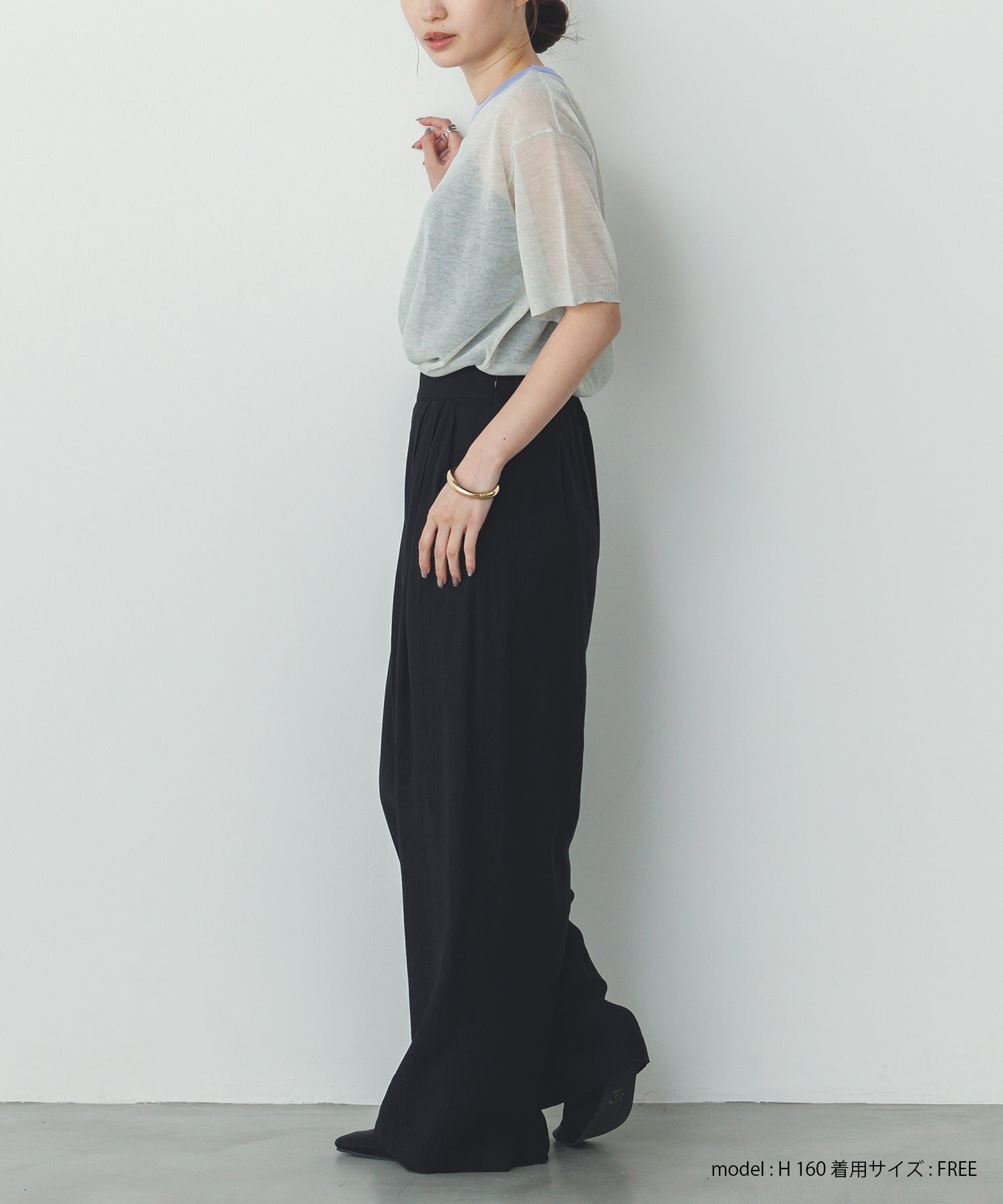 バイカラー シアー半袖ニット