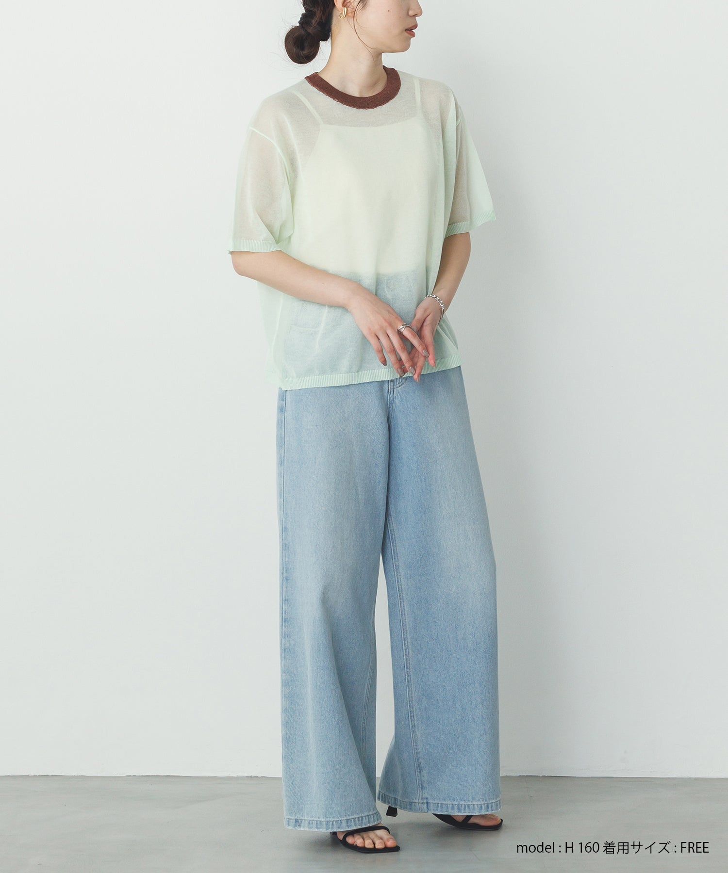 バイカラー シアー半袖ニット