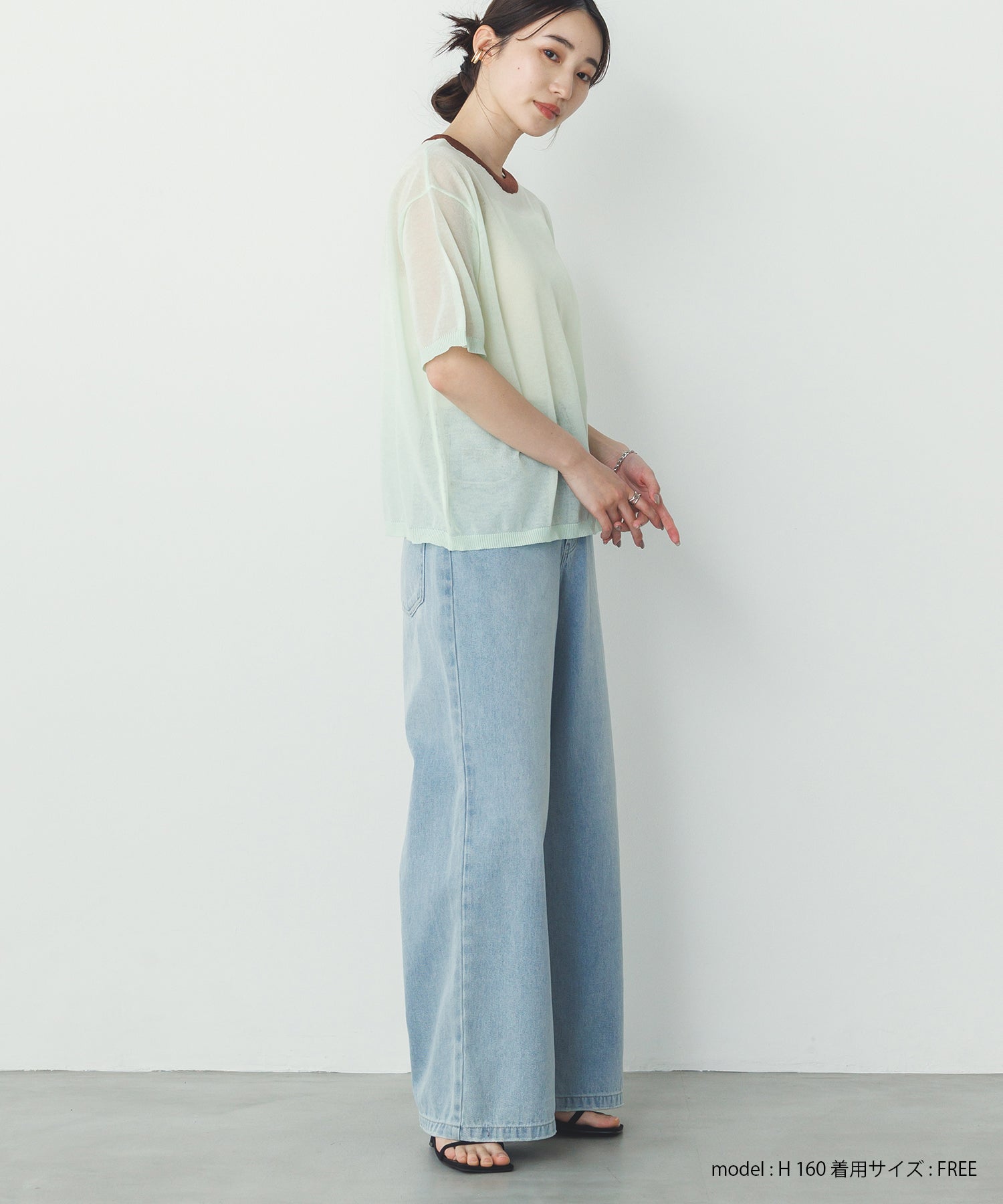 バイカラー シアー半袖ニット