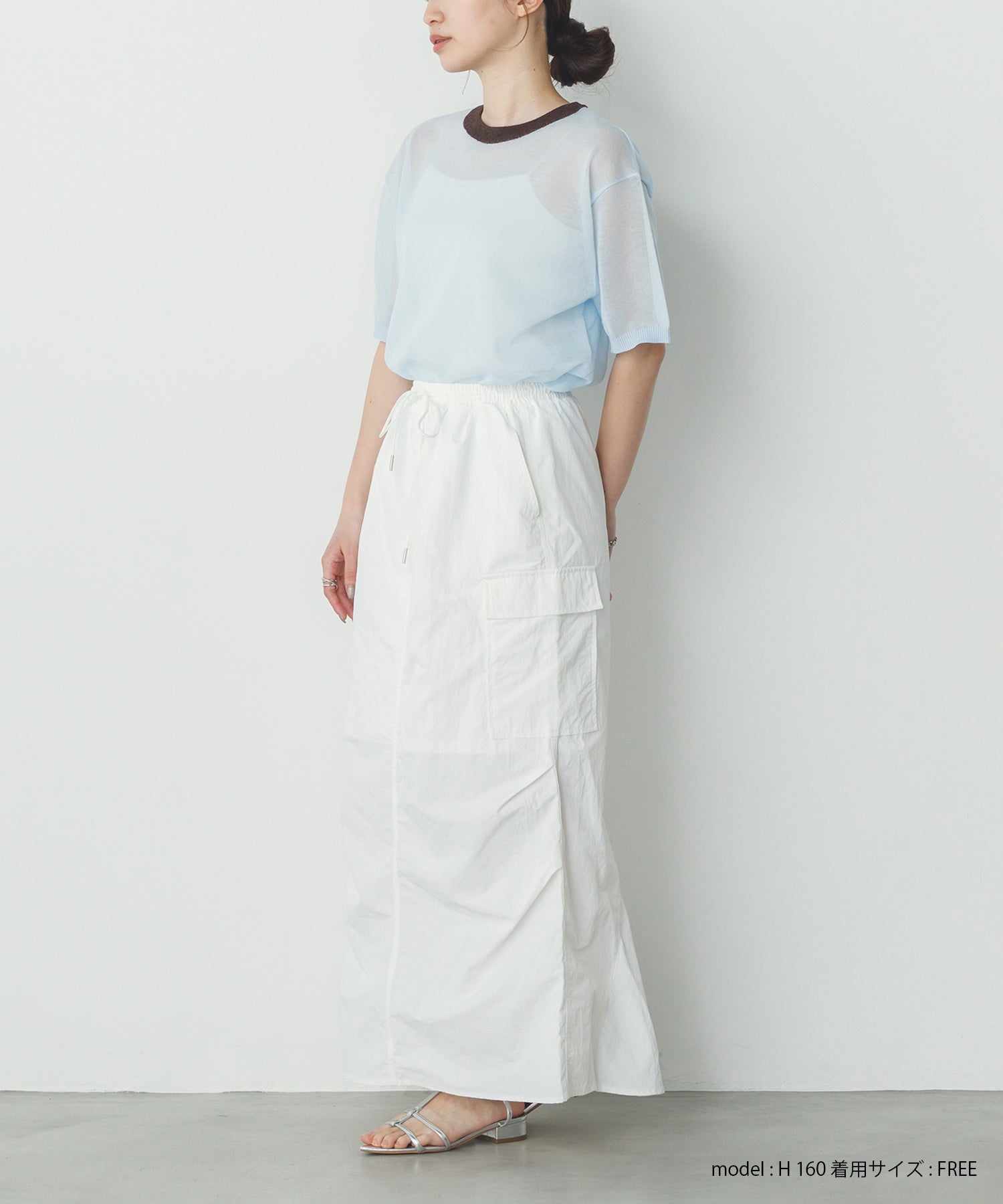 バイカラー シアー半袖ニット