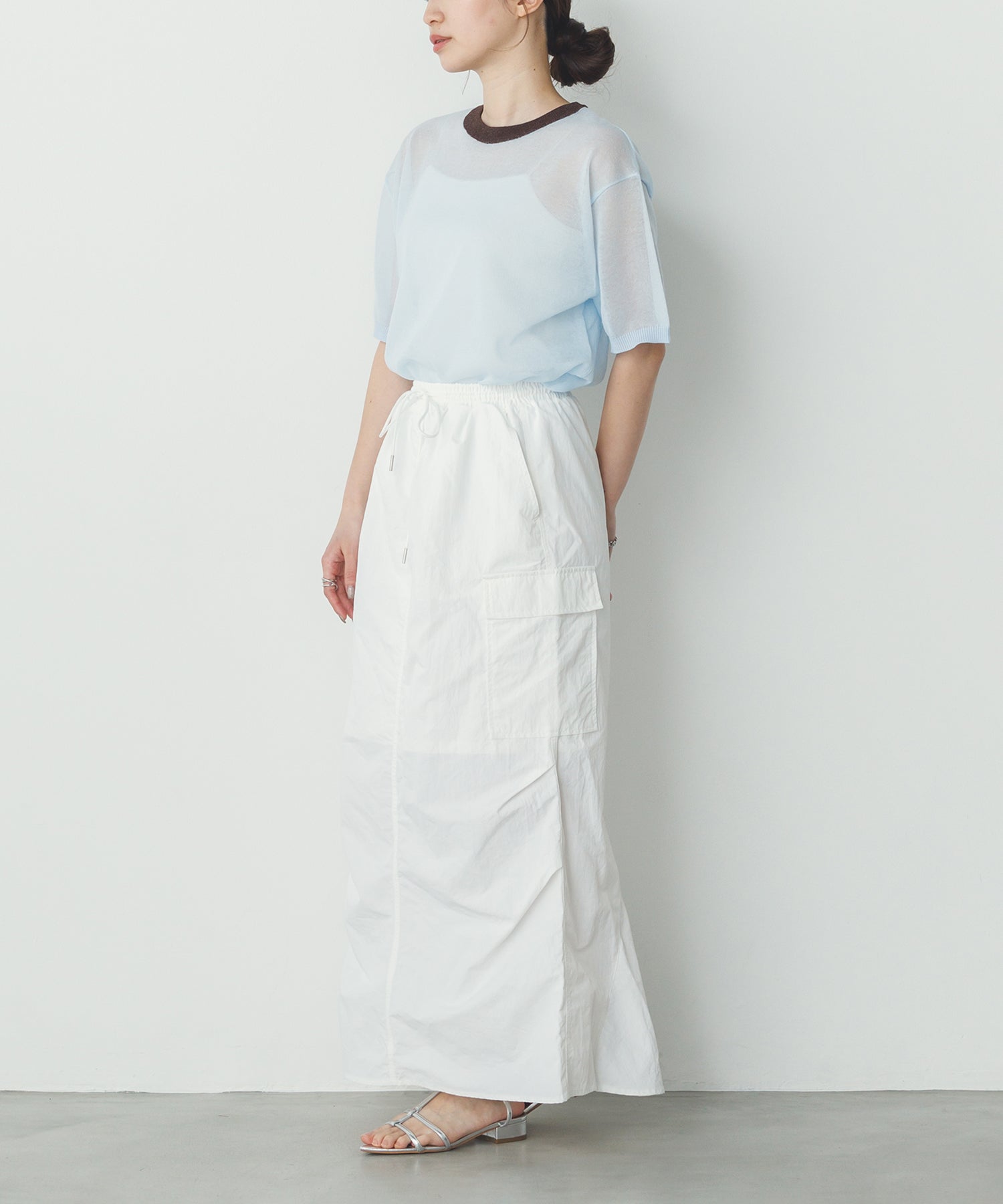 バイカラー シアー半袖ニット