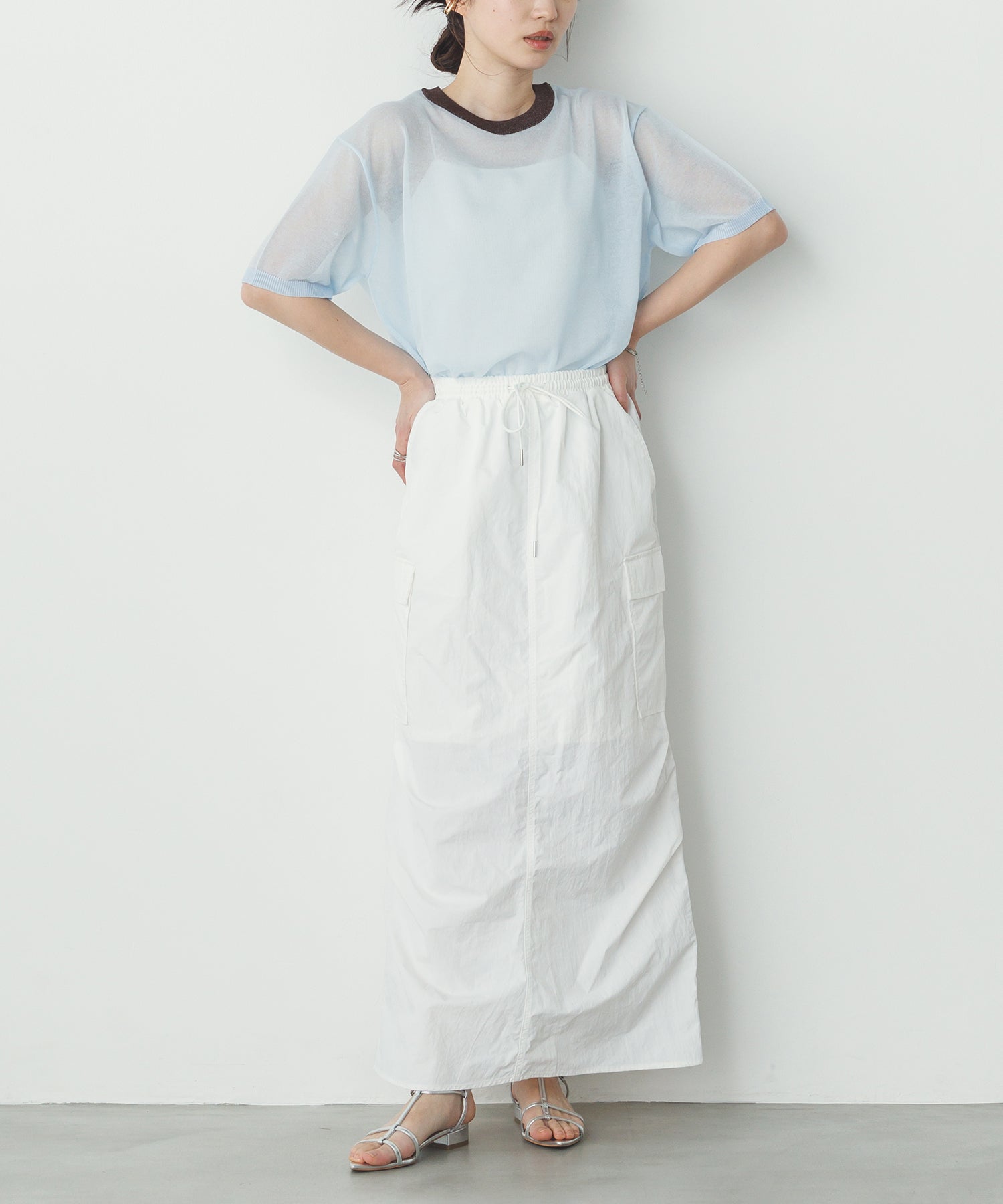 バイカラー シアー半袖ニット