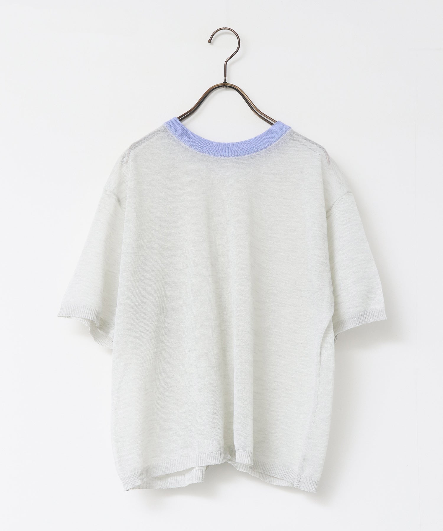 バイカラー シアー半袖ニット