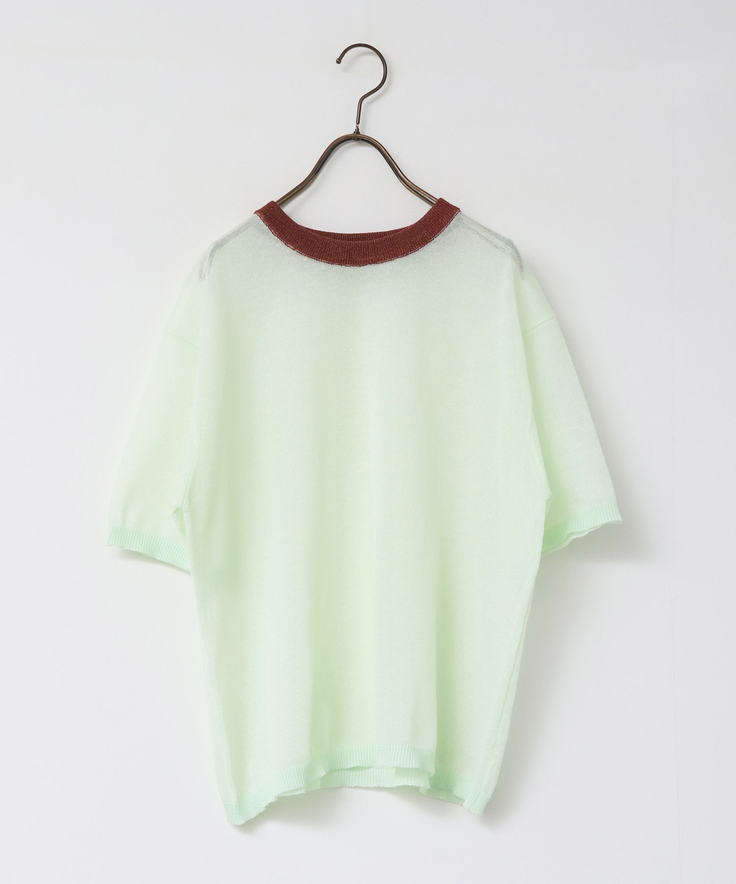 バイカラー シアー半袖ニット