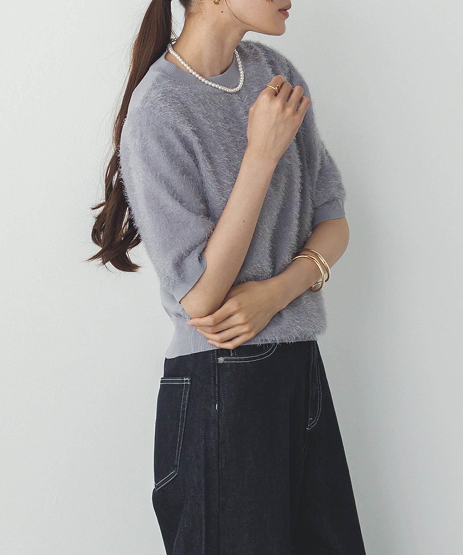 シアージャガード ハーフスリーブニット