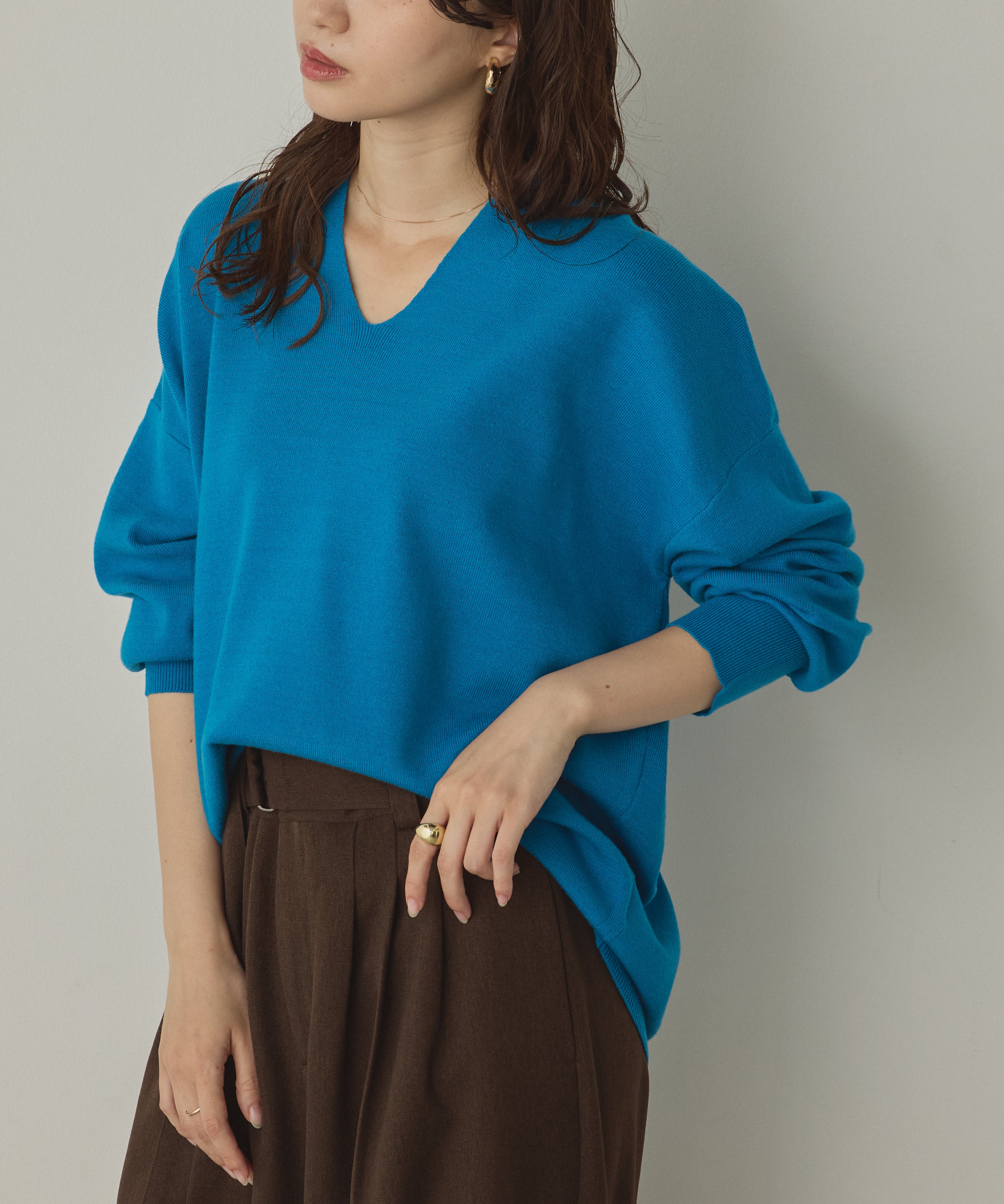 静電気防止】やわもちヤーン ドロップショルダーニット