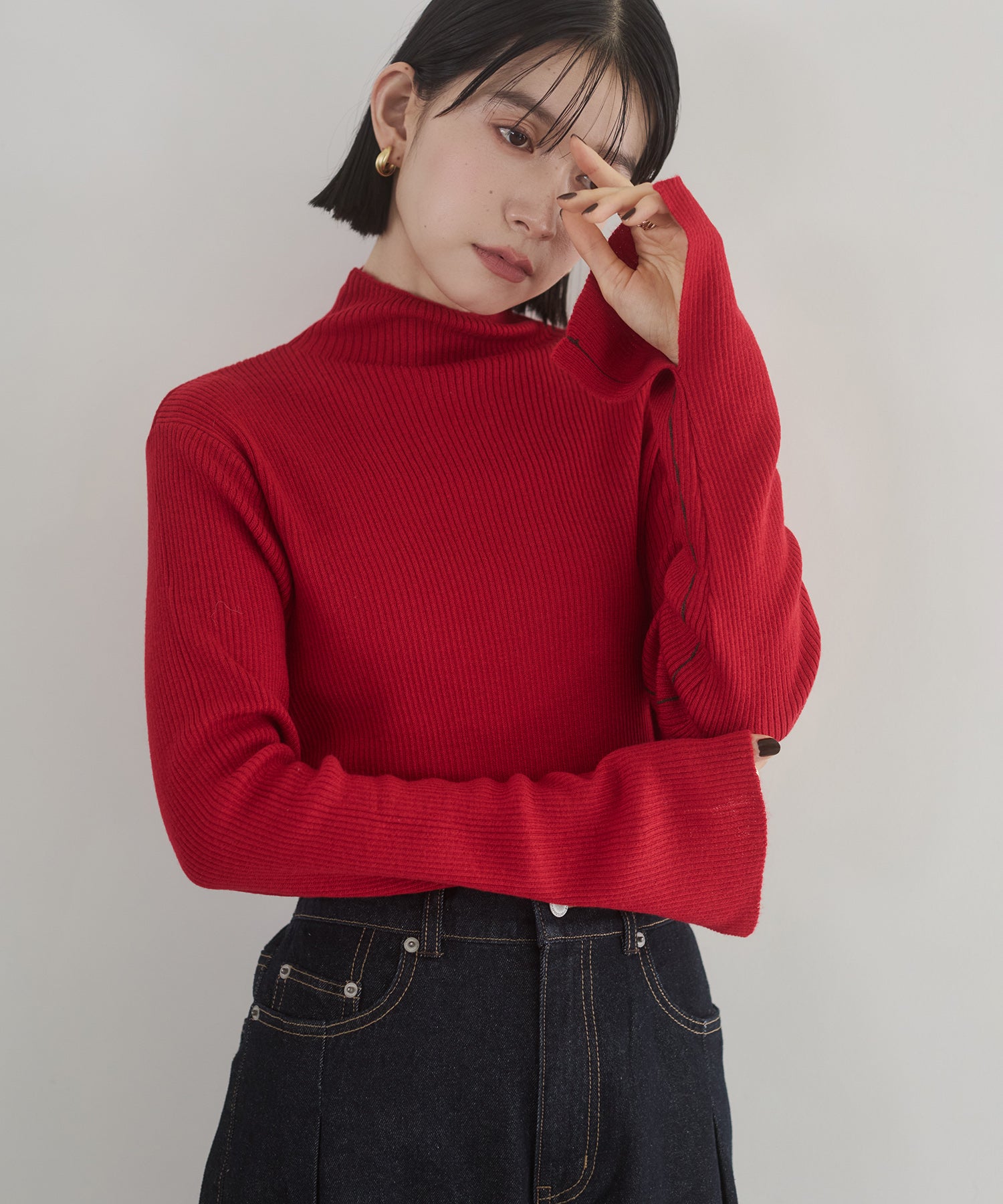 配色 タートルリブニット