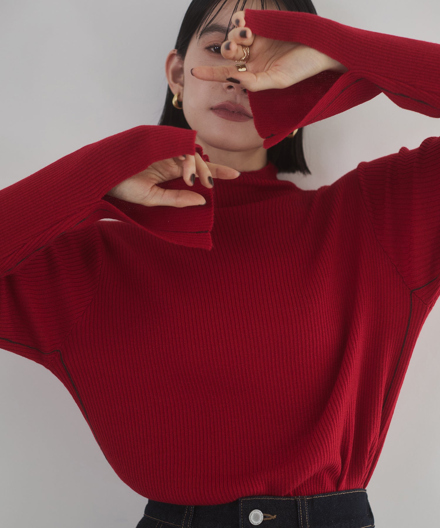 配色 タートルリブニット