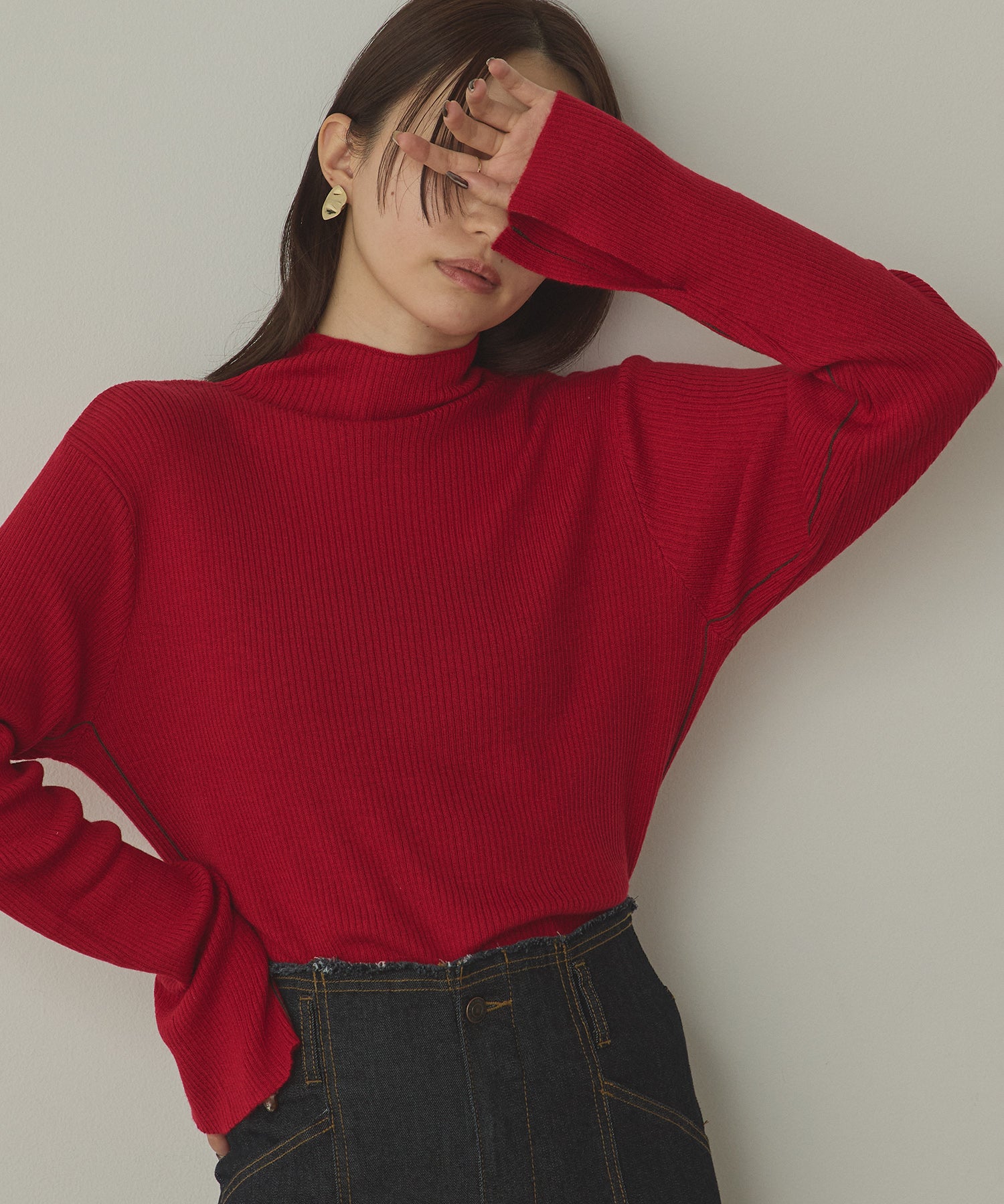 配色 タートルリブニット