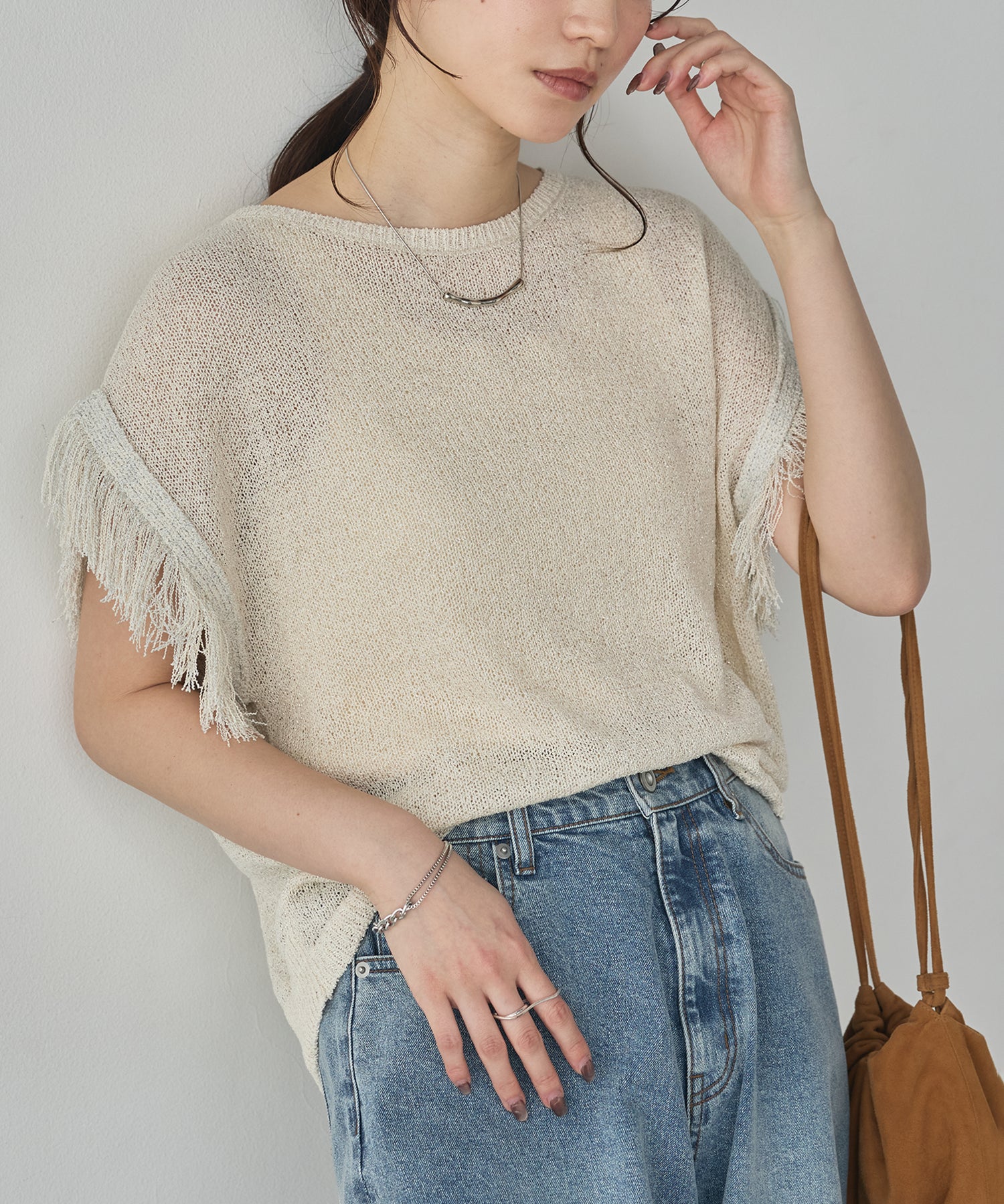 SEQUINED FRINGE-SLEEVE KNIT