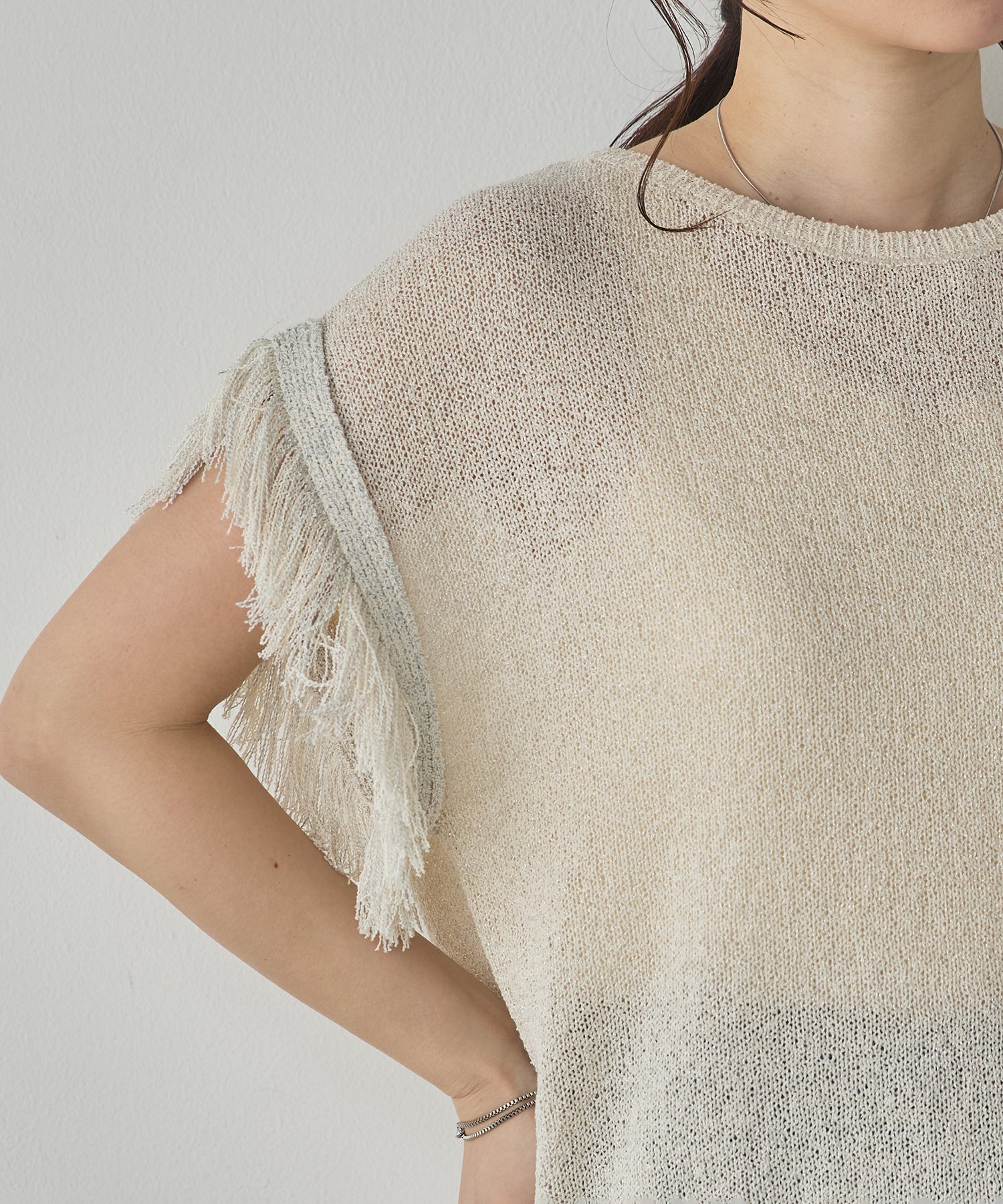 SEQUINED FRINGE-SLEEVE KNIT