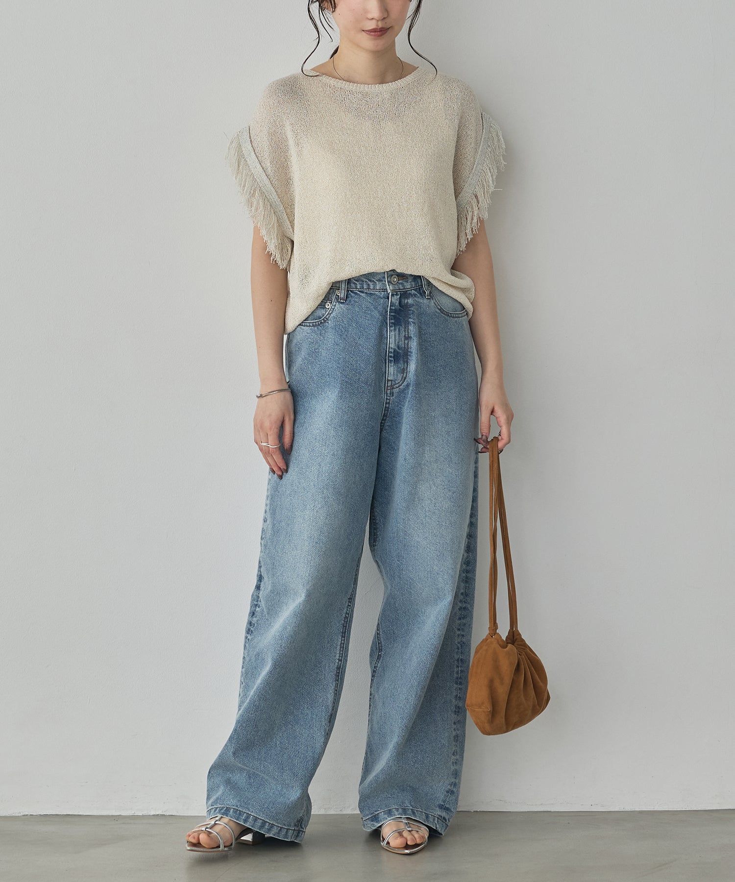 SEQUINED FRINGE-SLEEVE KNIT