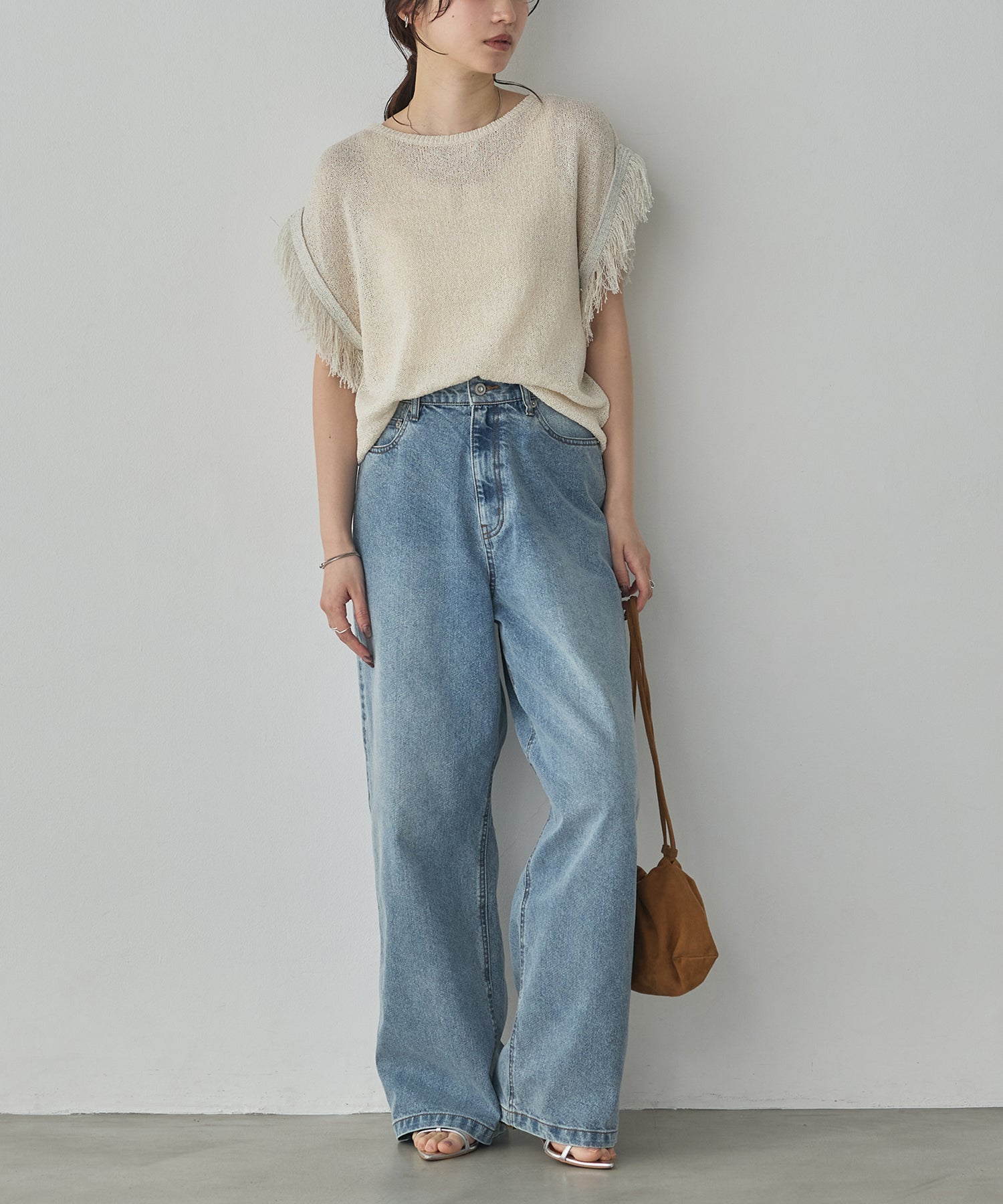 SEQUINED FRINGE-SLEEVE KNIT