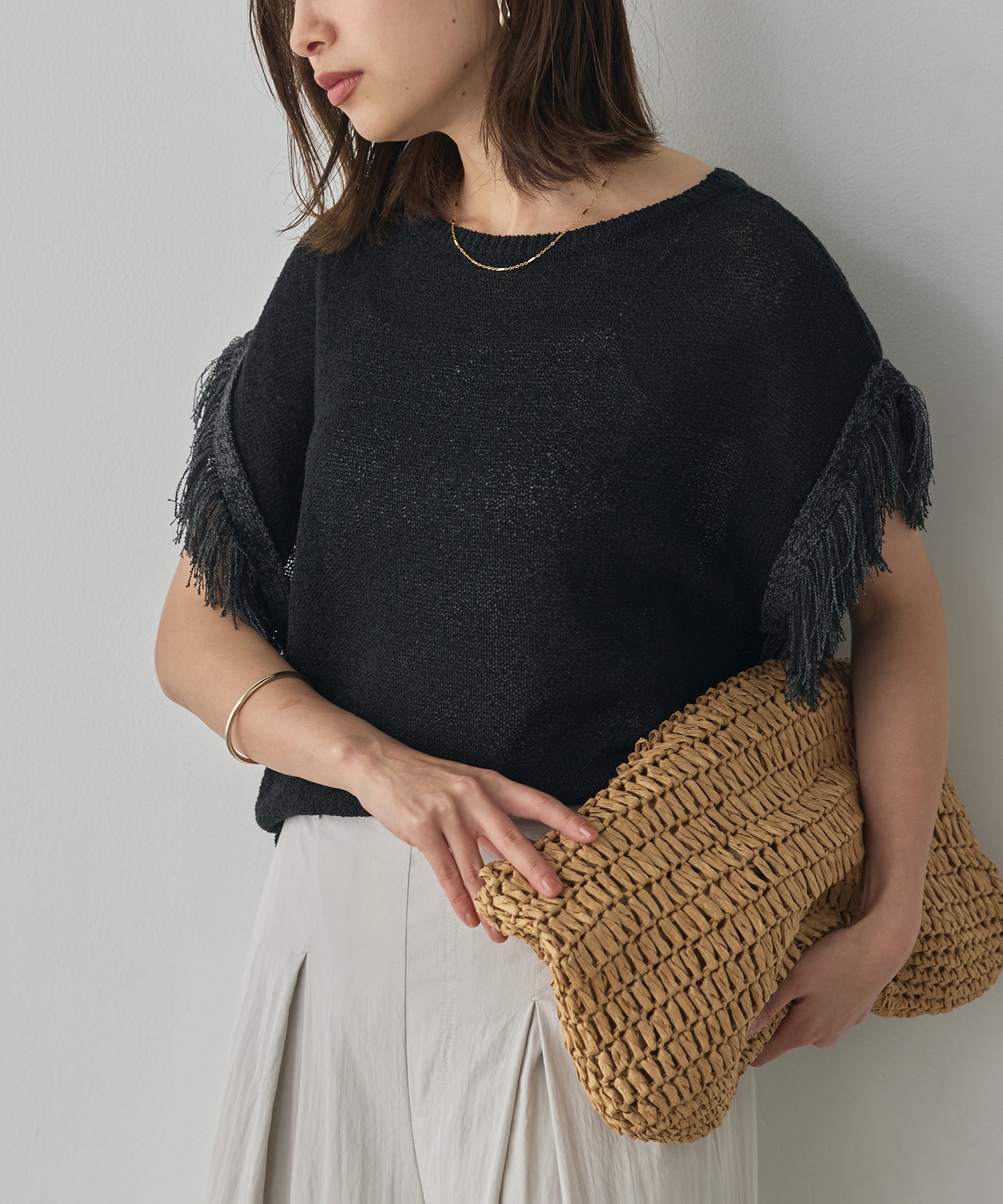 SEQUINED FRINGE-SLEEVE KNIT