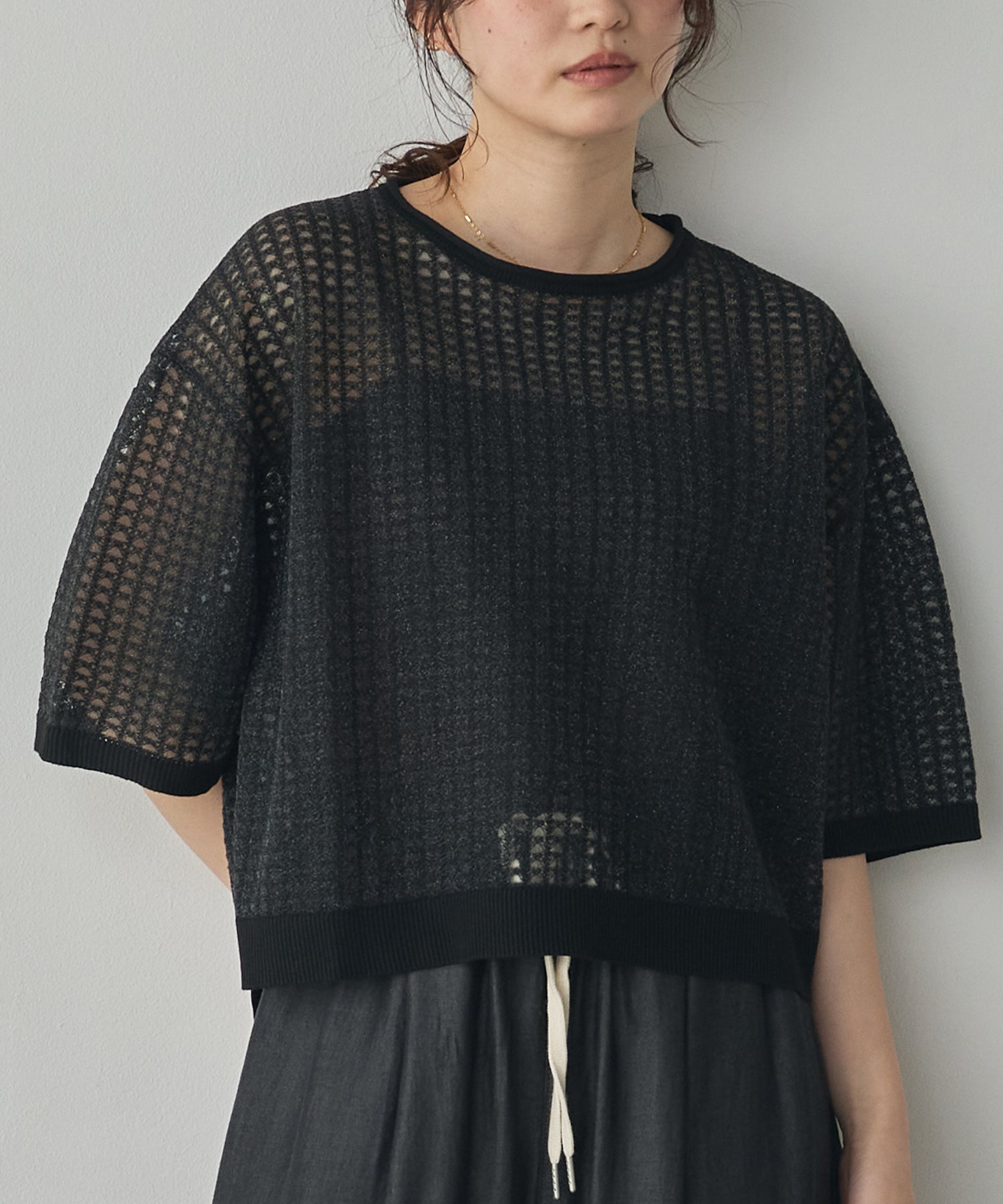 SEQUINED JACQUARD OPENWORK TOP
