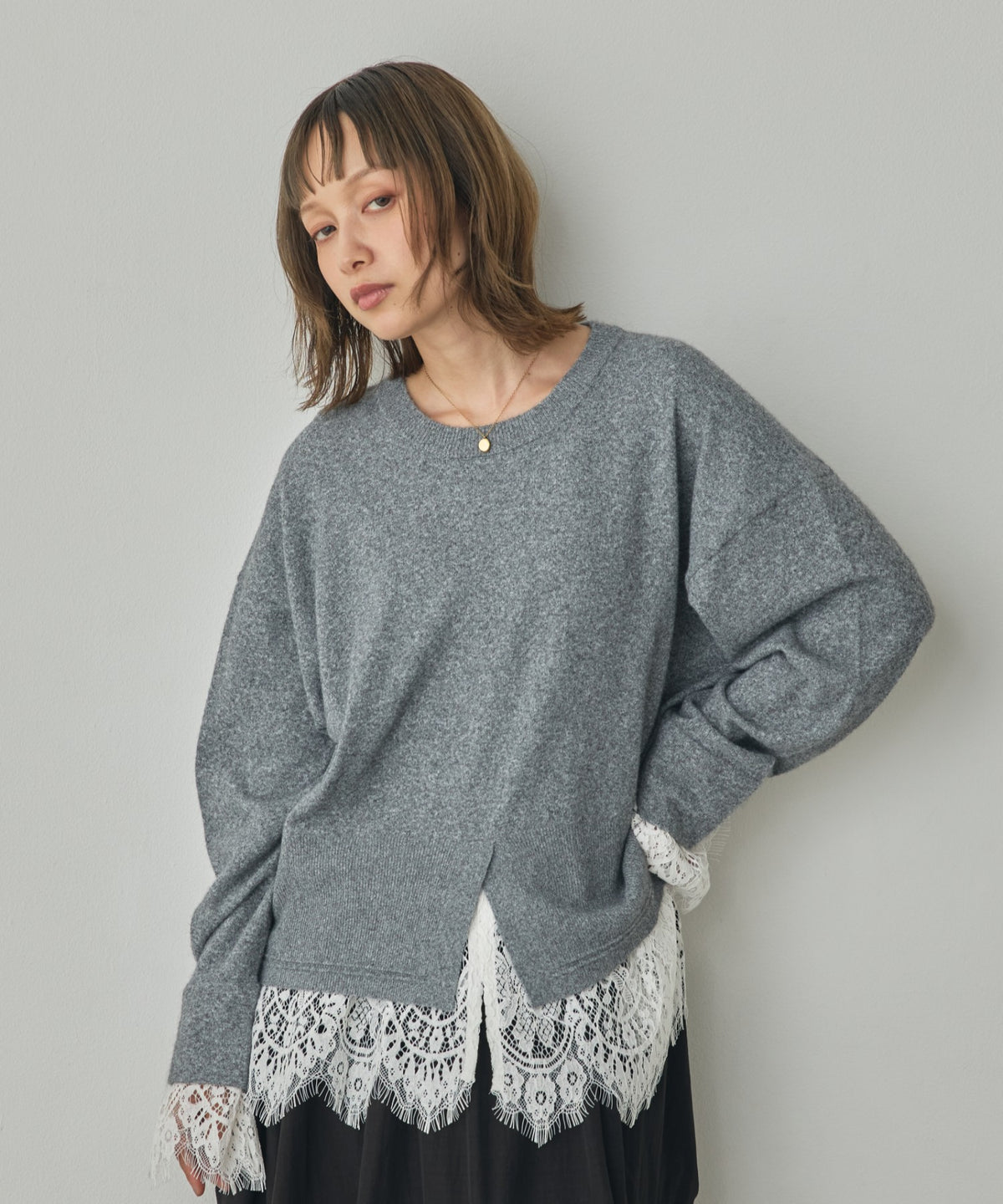 CASHMERE-TOUCH LACE-INLAID KNIT