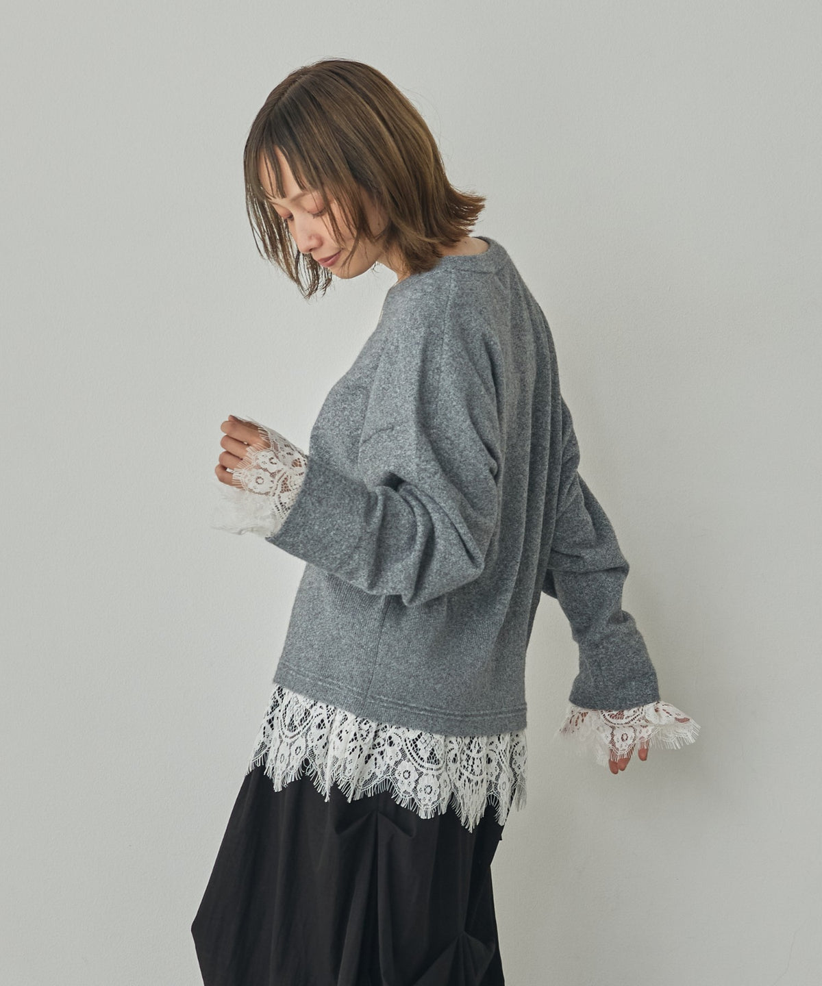 CASHMERE-TOUCH LACE-INLAID KNIT