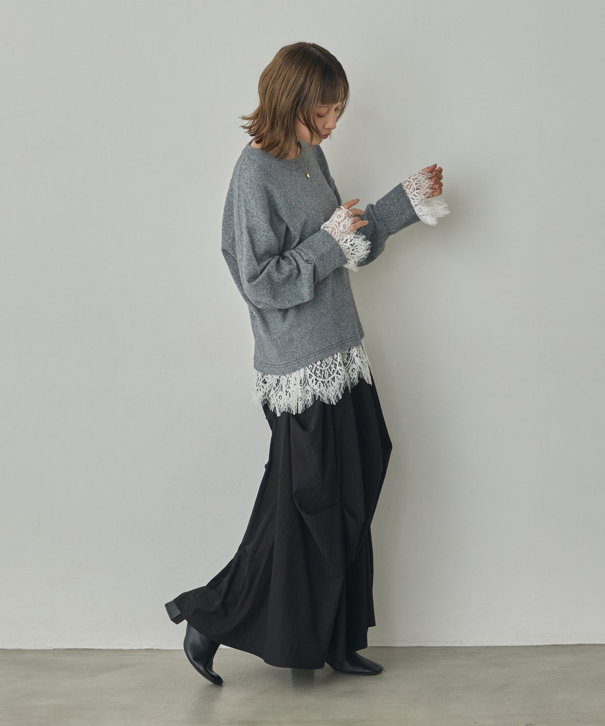 CASHMERE-TOUCH LACE-INLAID KNIT