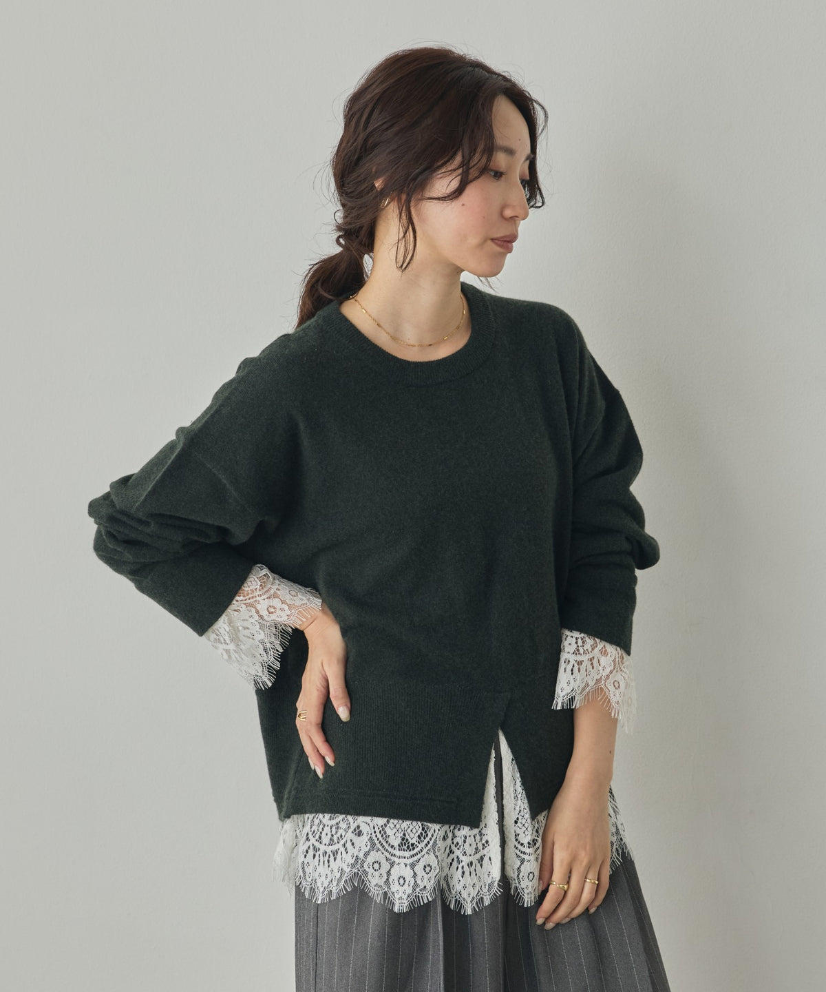 CASHMERE-TOUCH LACE-INLAID KNIT