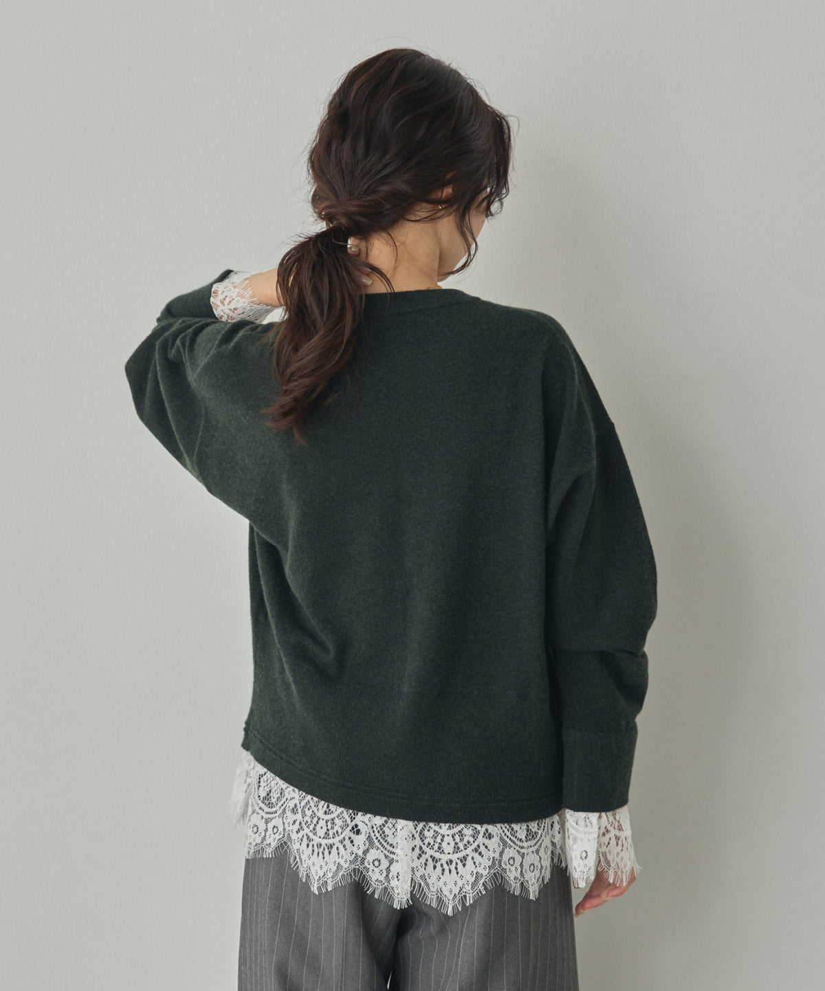 CASHMERE-TOUCH LACE-INLAID KNIT