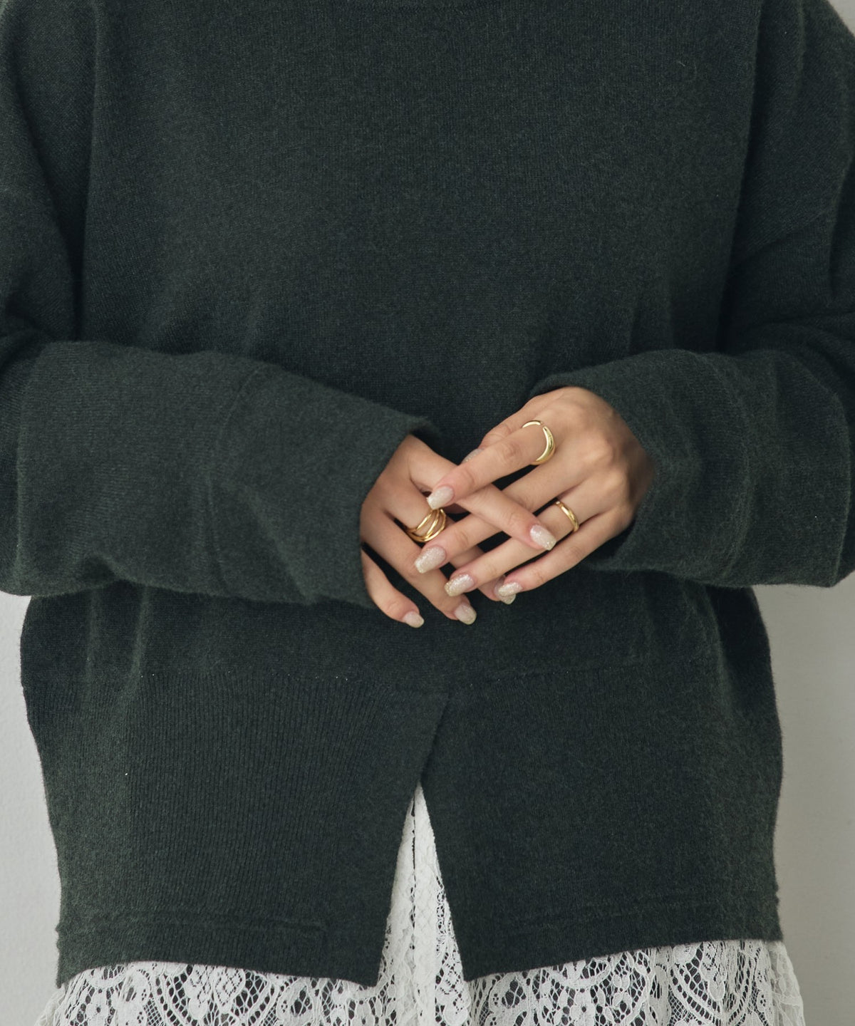 CASHMERE-TOUCH LACE-INLAID KNIT