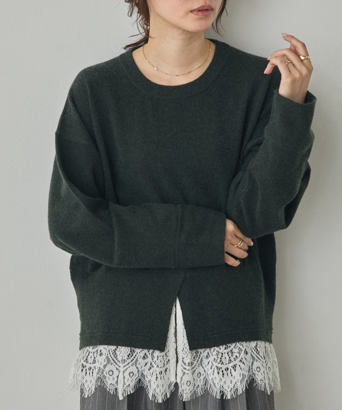 CASHMERE-TOUCH LACE-INLAID KNIT