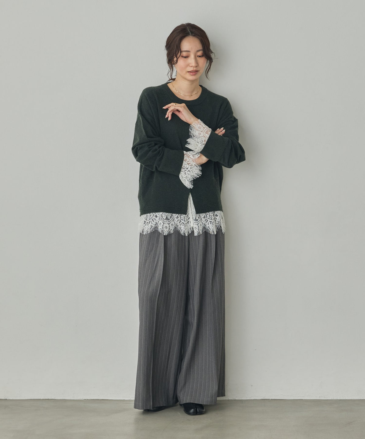 CASHMERE-TOUCH LACE-INLAID KNIT