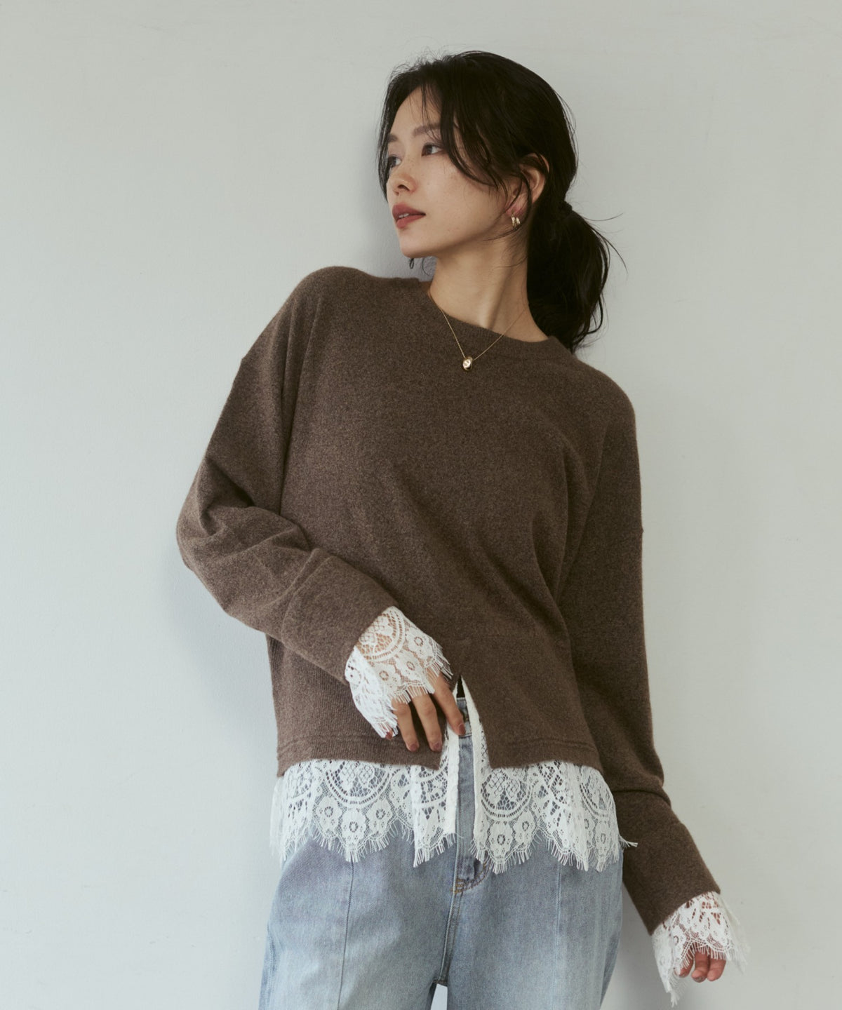 CASHMERE-TOUCH LACE-INLAID KNIT