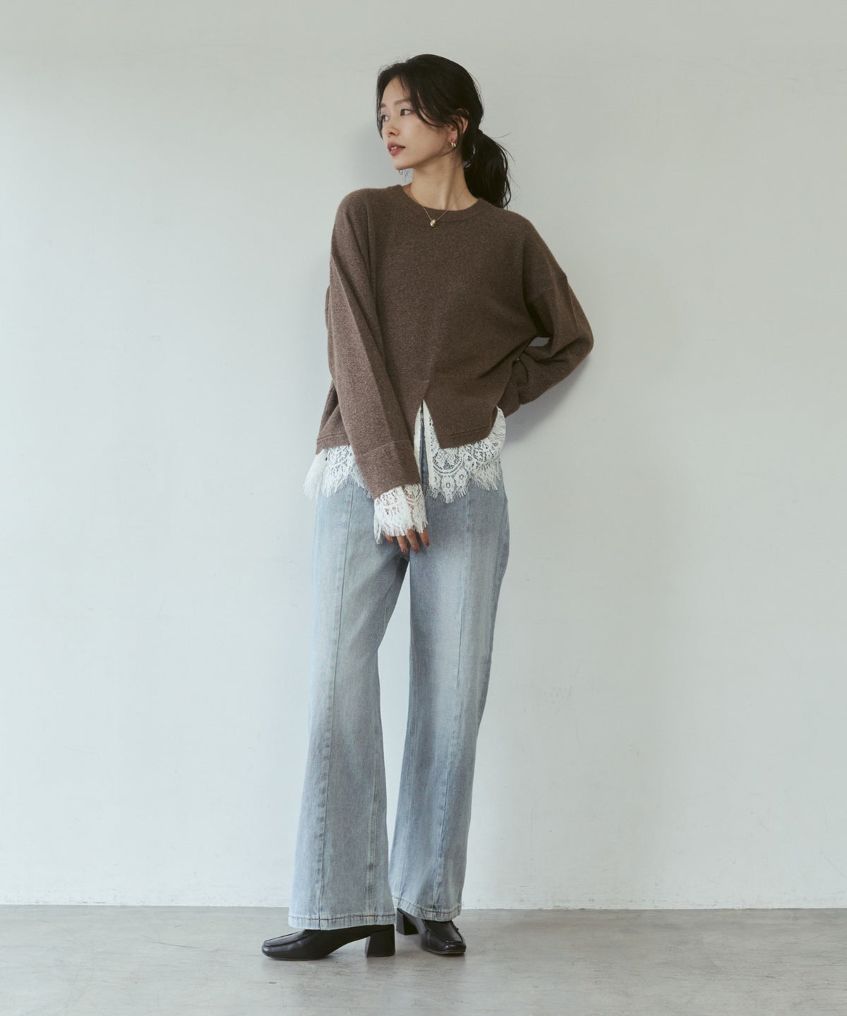 CASHMERE-TOUCH LACE-INLAID KNIT