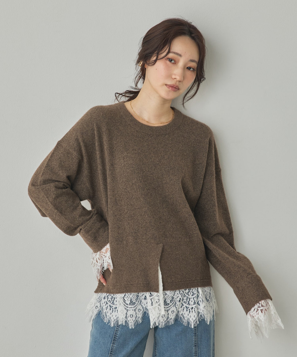 CASHMERE-TOUCH LACE-INLAID KNIT