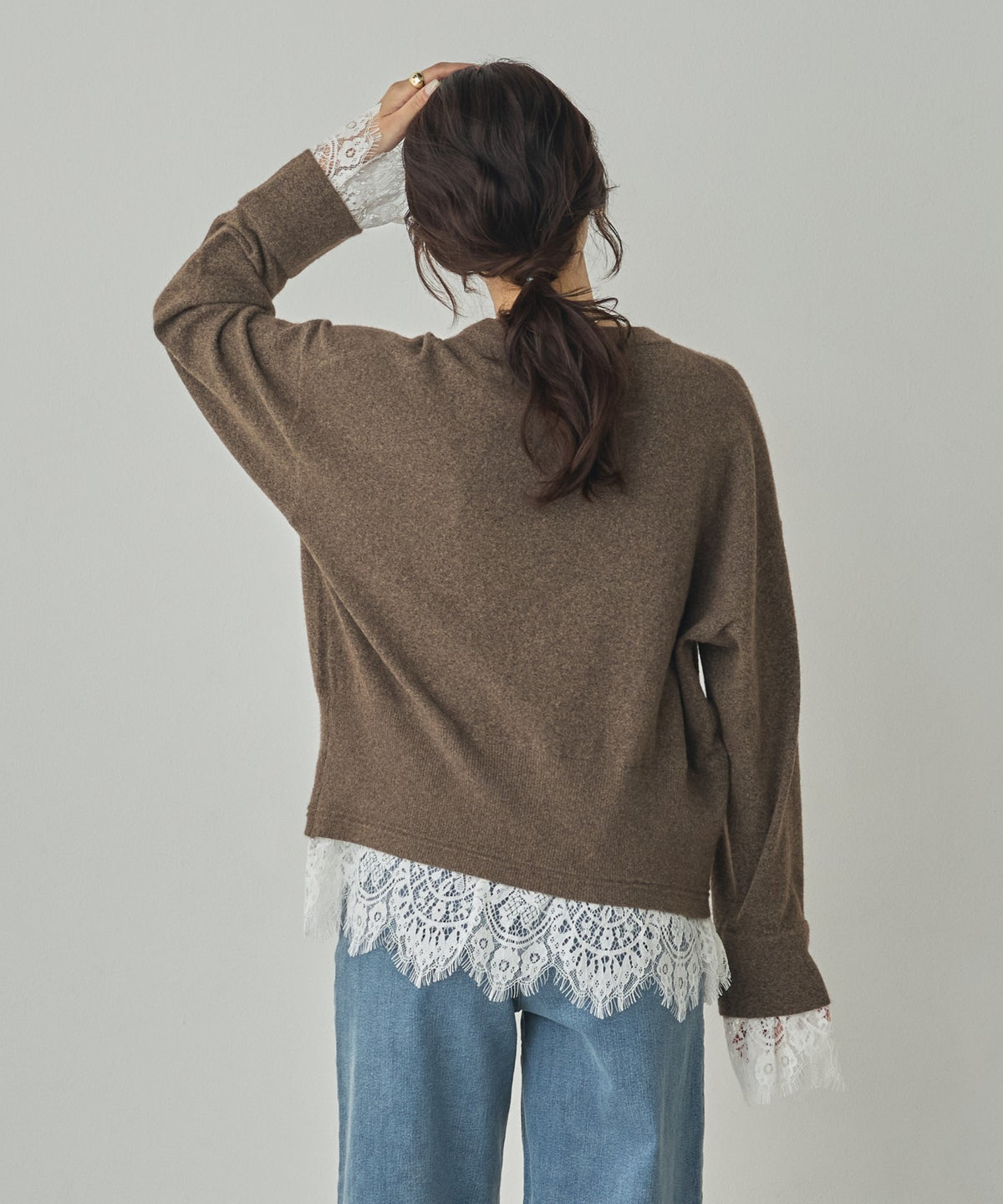 CASHMERE-TOUCH LACE-INLAID KNIT
