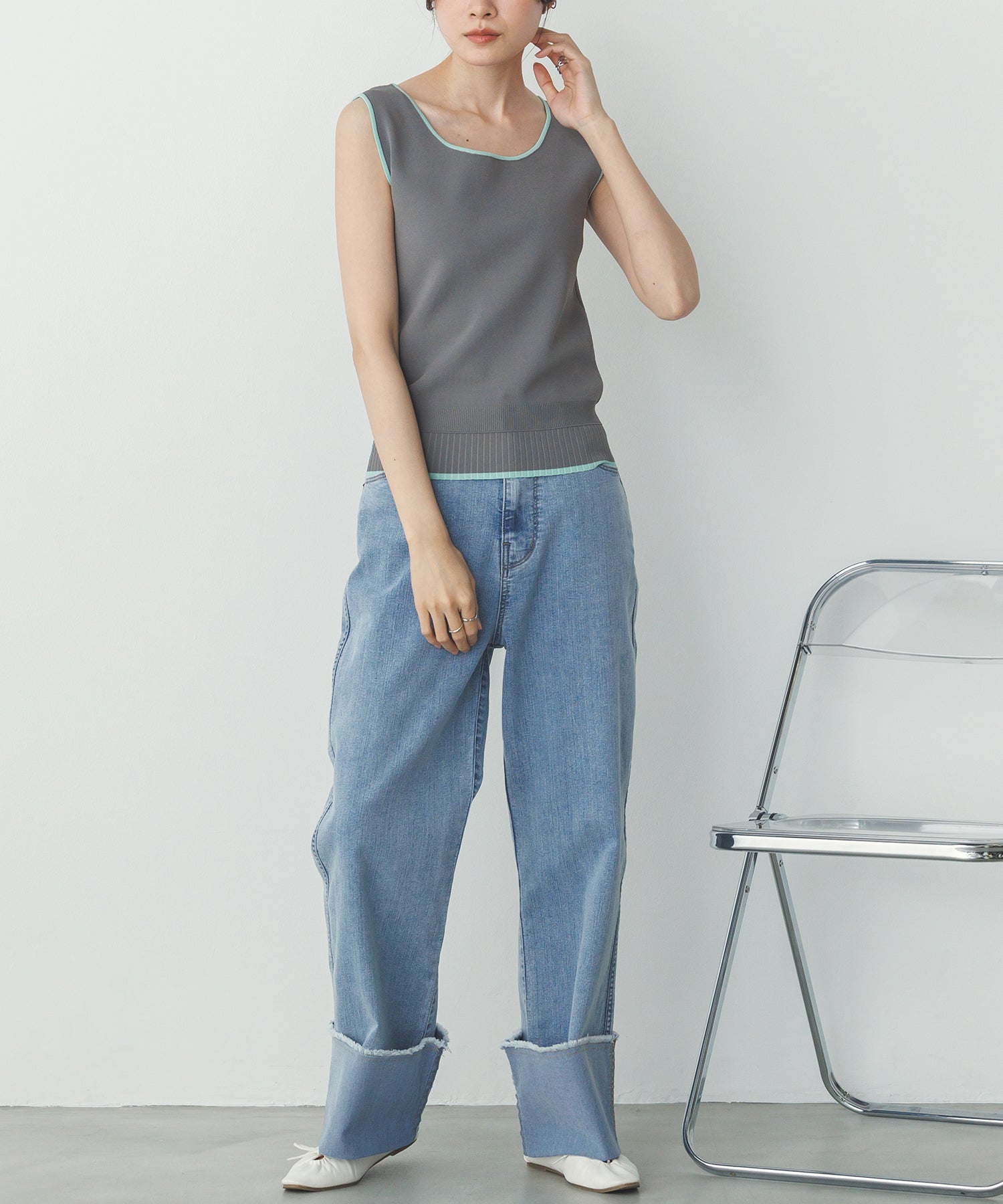 前後2WAY スクエアニットタンク